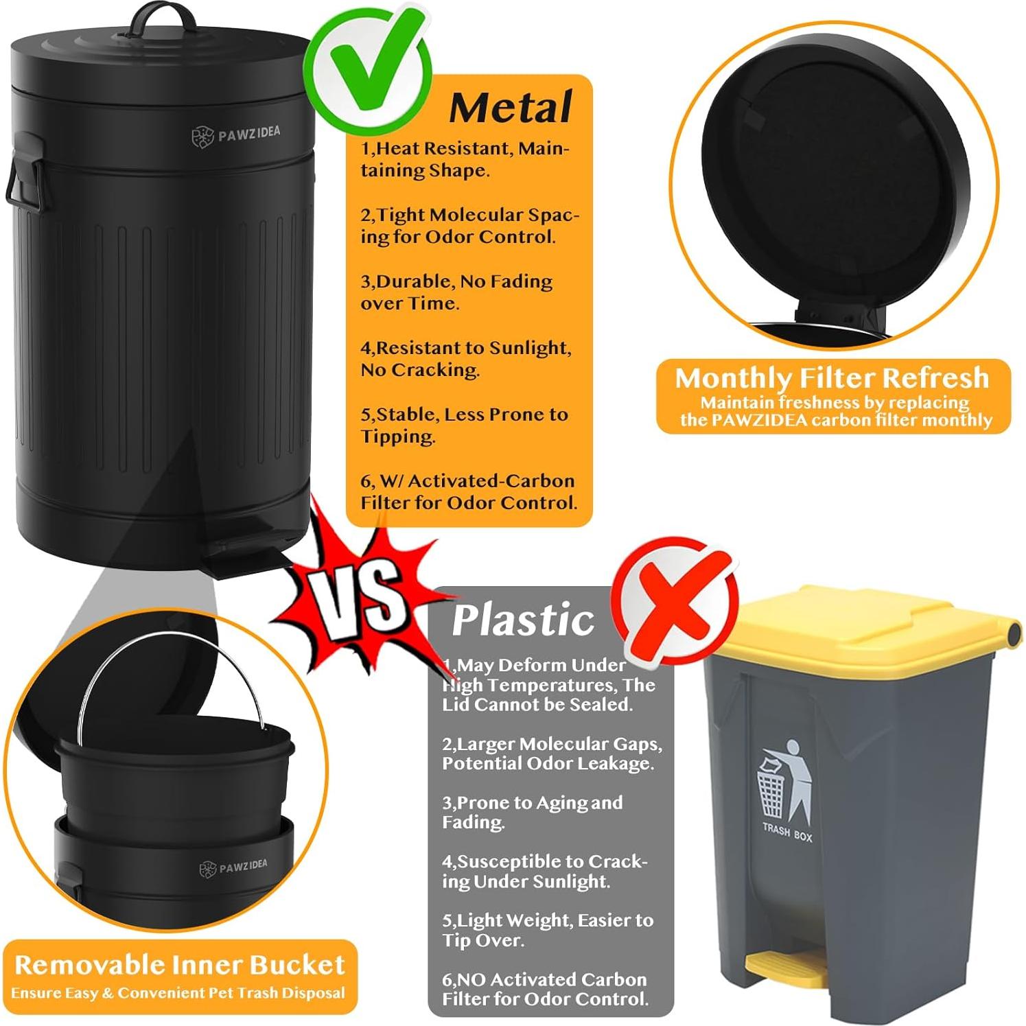 Cubo de Basura PAWZIDEA 11.7L para Excremento de Perro Negro