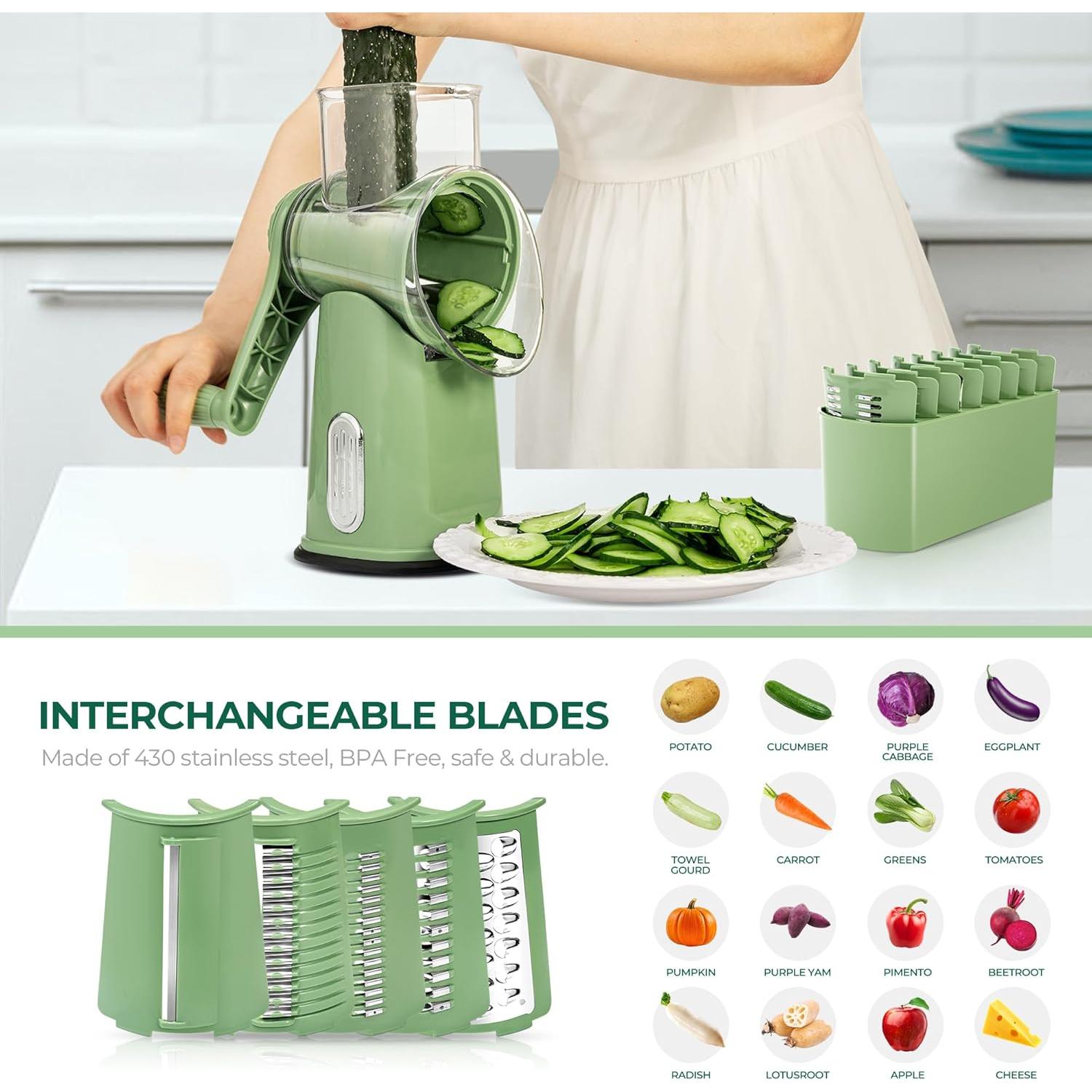 Rallador de Queso Rotary SUSTEAS Verde con 5 Cuchillas