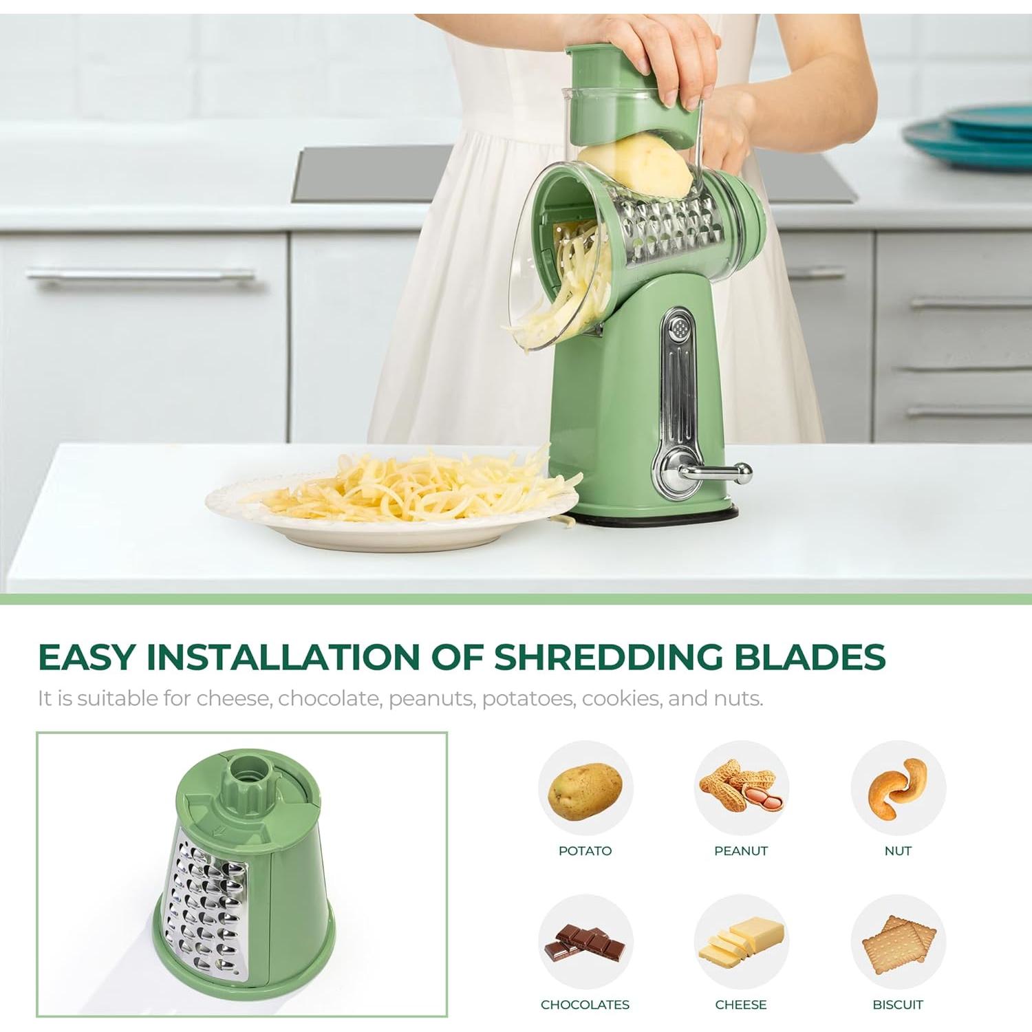 Rallador de Queso Rotary SUSTEAS Verde con 5 Cuchillas