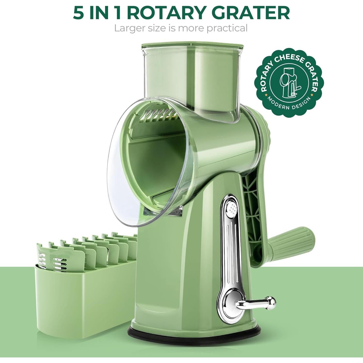 Rallador de Queso Rotary SUSTEAS Verde con 5 Cuchillas