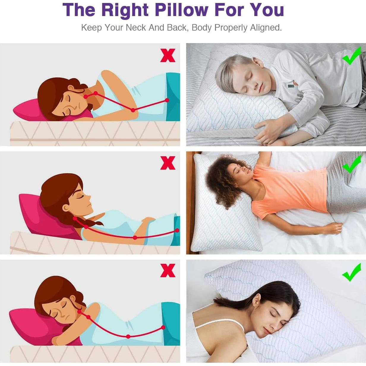 Cooling Shredded Memory Foam Pillows for Sleeping Cool Cold Pillow Standard Size Set of 2 with Zipper, Adjustable Firmness to Hot, Side, Back and Stomach Sleepers, 2 Pack, 20x26