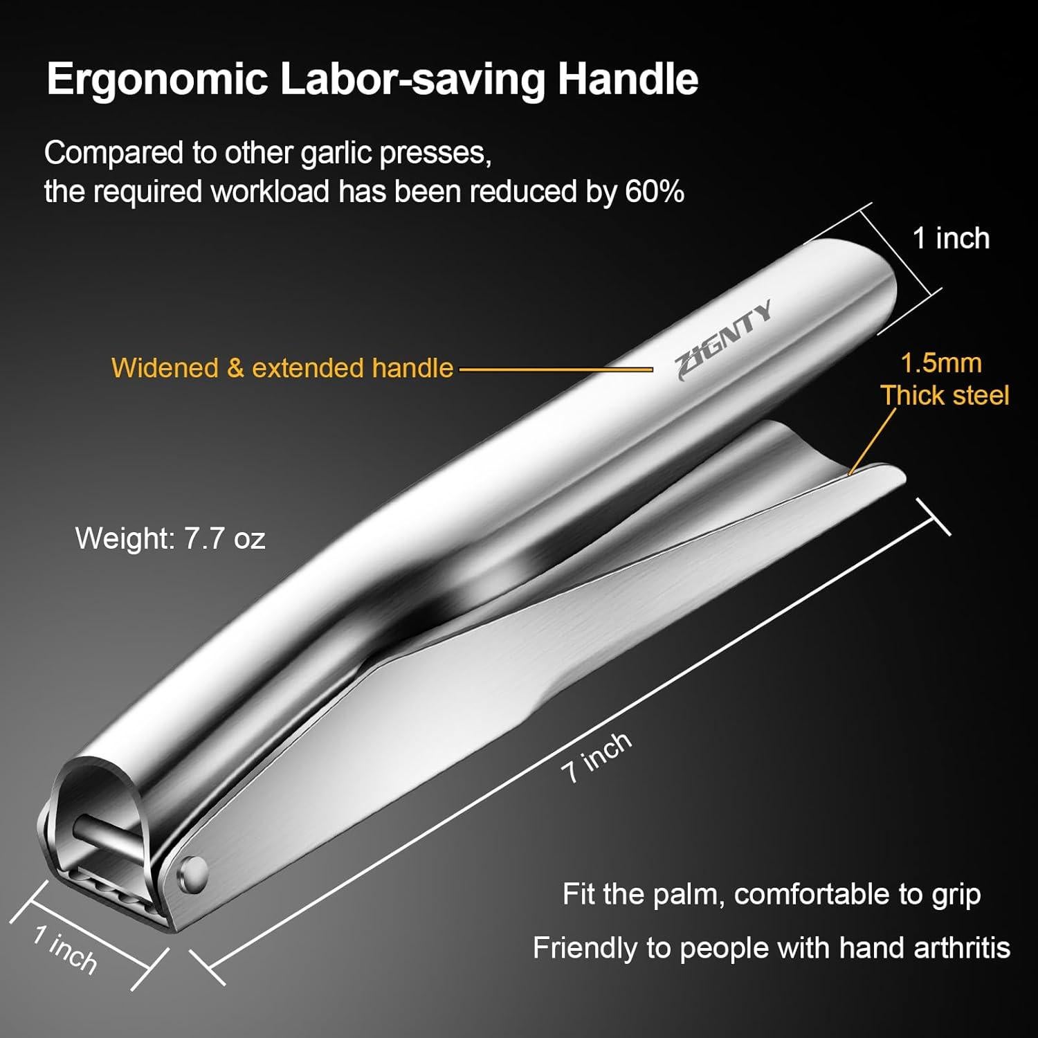 Prensa de Ajo ZIGNTY Acero Inoxidable 18.54x2.79cm