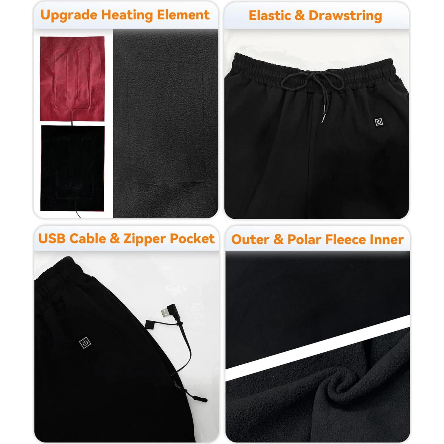 Pantalones Calentados FERNIDA USB Forro Polar Mediano Negro