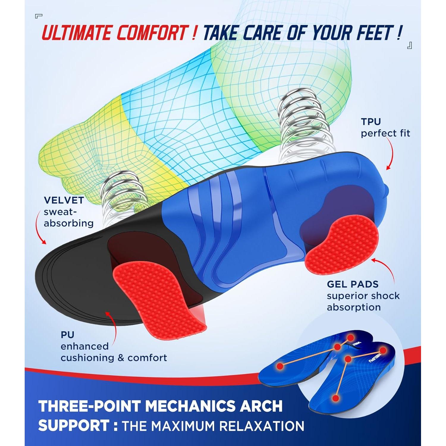Plantillas Ortopédicas NEUPU Soporte Arco Alto 3.5cm Azul