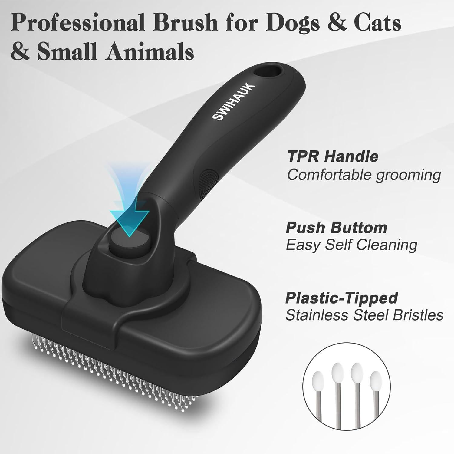 Cepillo Autolimpiante Swihauk para Perros y Gatos - Negro