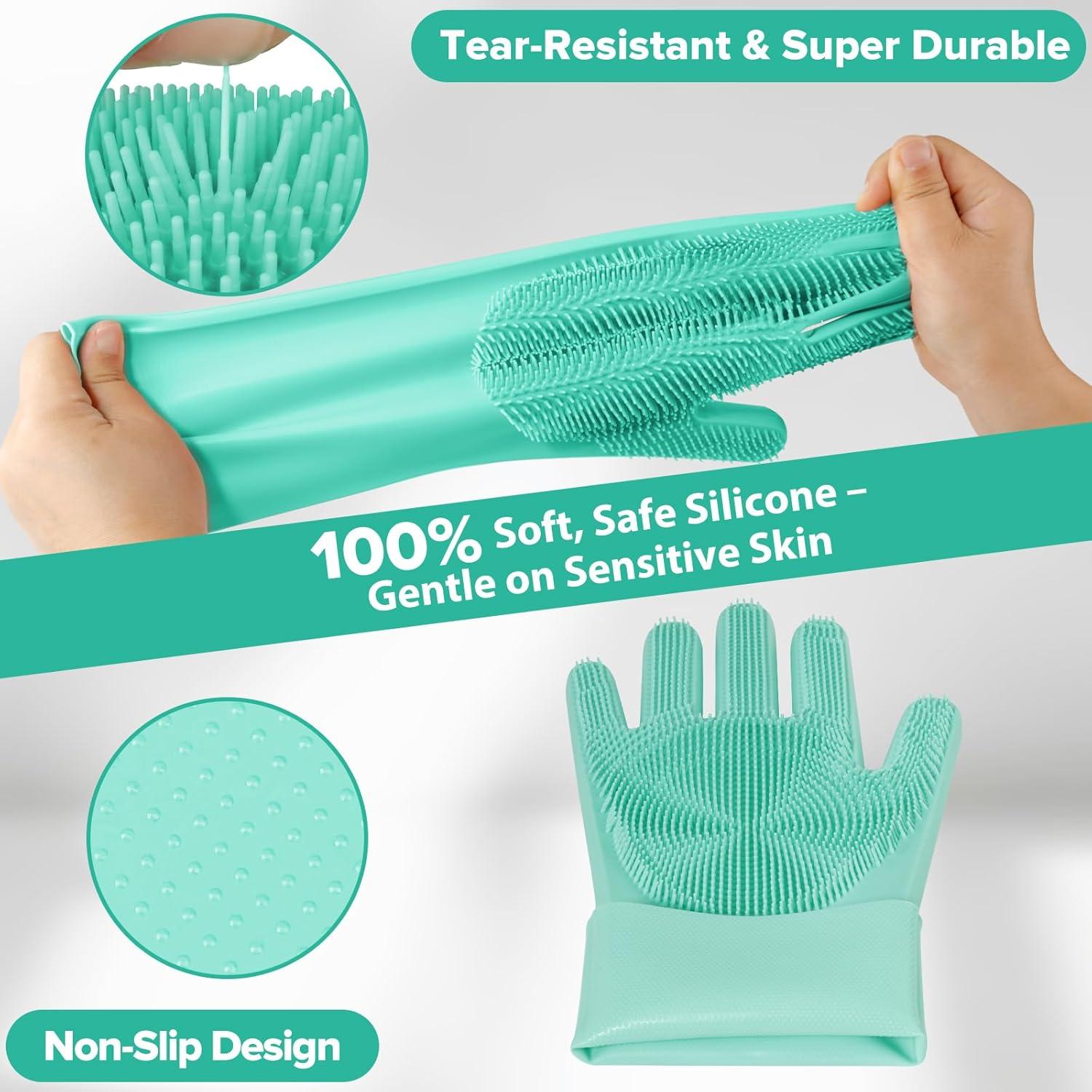 Kit de Aseo para Mascotas 6PCS Augwind Verde - Guantes y Cepillos