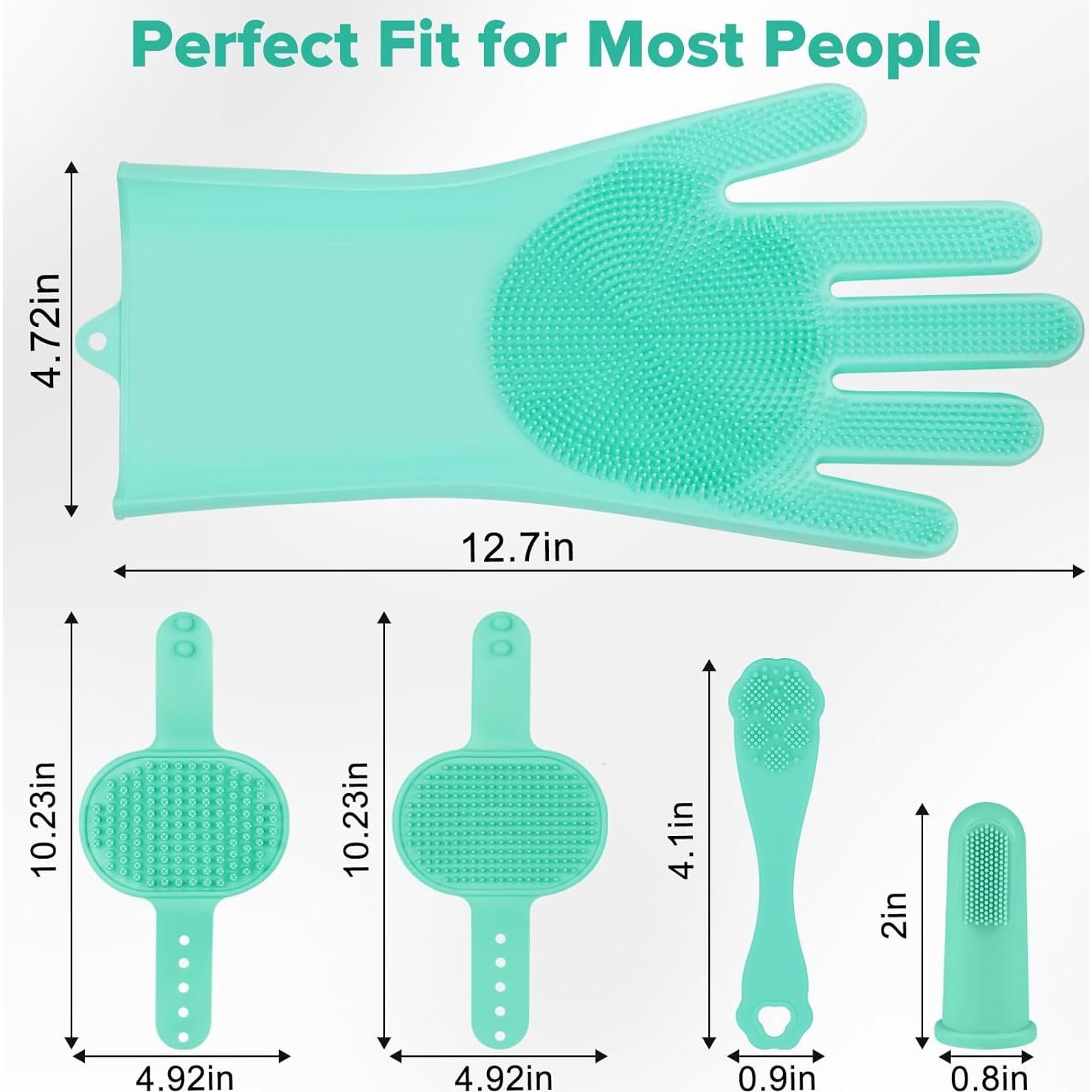 Kit de Aseo para Mascotas 6PCS Augwind Verde - Guantes y Cepillos