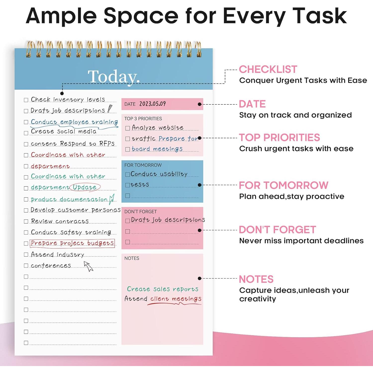 Bloc de Notas de Tareas Taja - 52 Hojas, 24.89x16.51cm