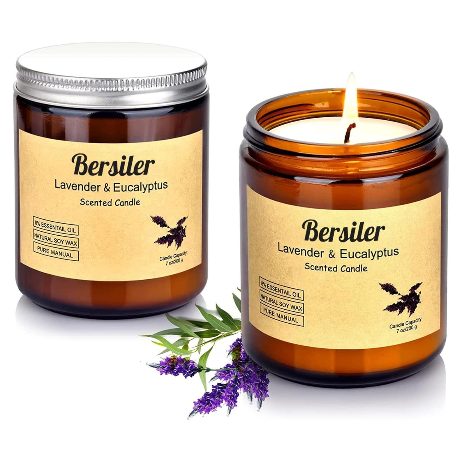 Juego de Velas Aromáticas Bersiler Lavanda Eucalipto 2 Tarros