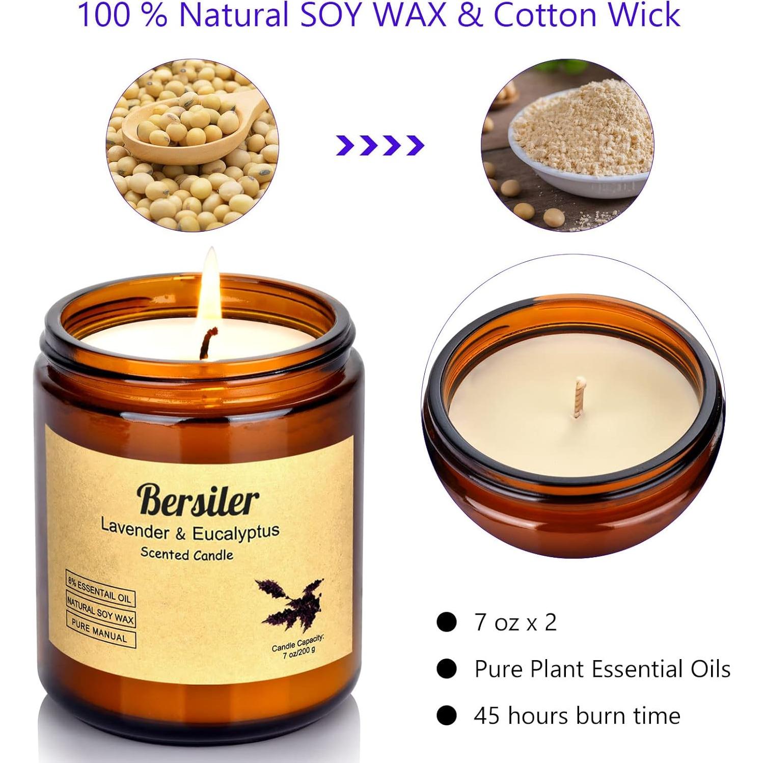 Juego de Velas Aromáticas Bersiler Lavanda Eucalipto 2 Tarros