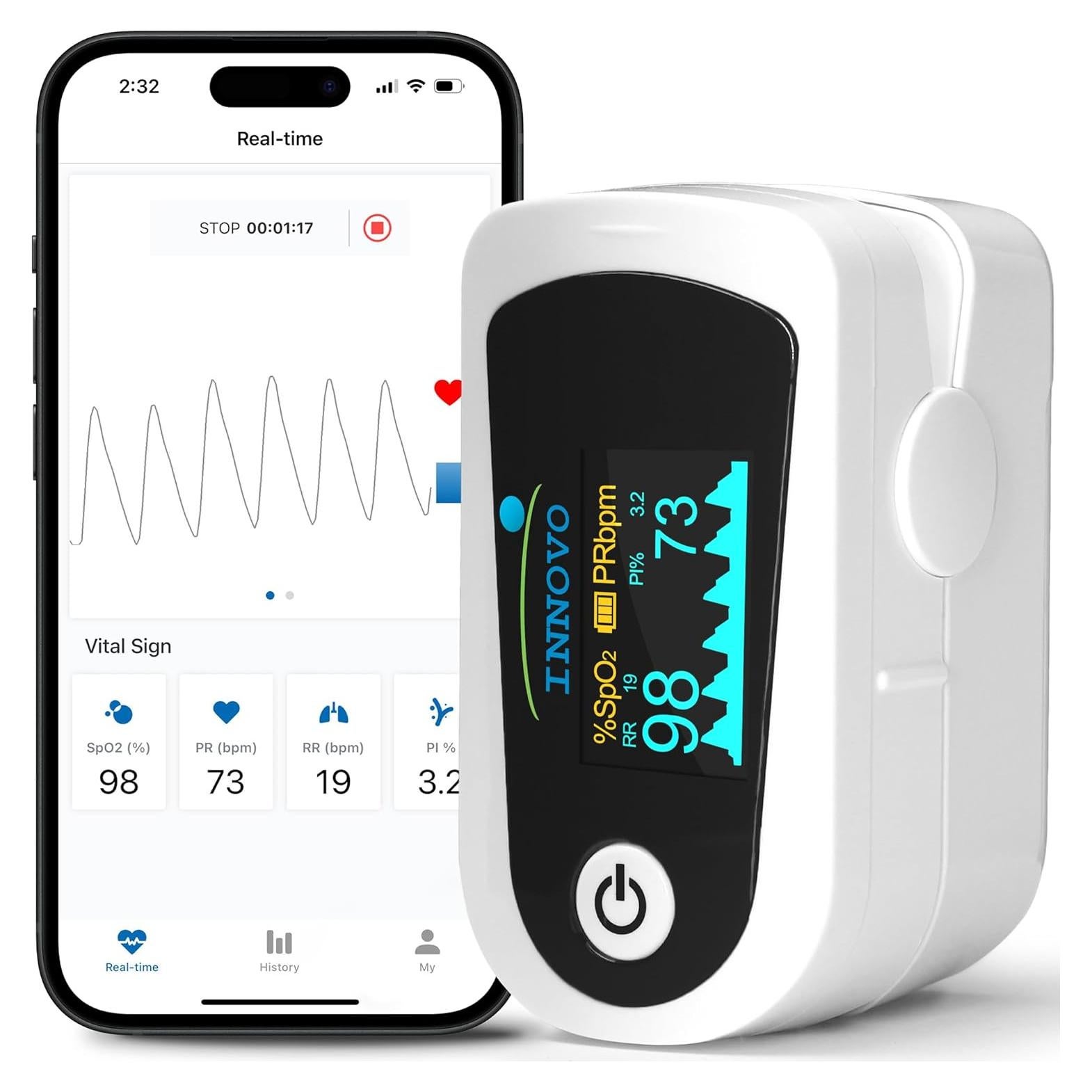 Oxímetro de Pulso Innovo iP900BP-B con Bluetooth y App