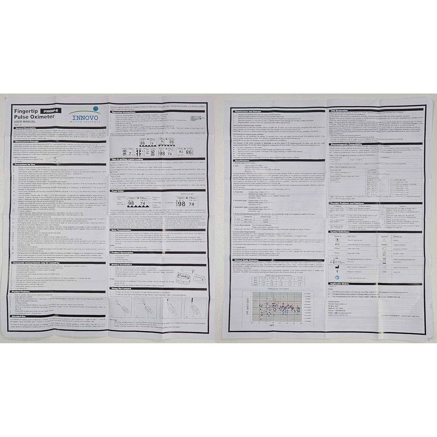 Oxímetro de Pulso Innovo iP900BP-B con Bluetooth y App