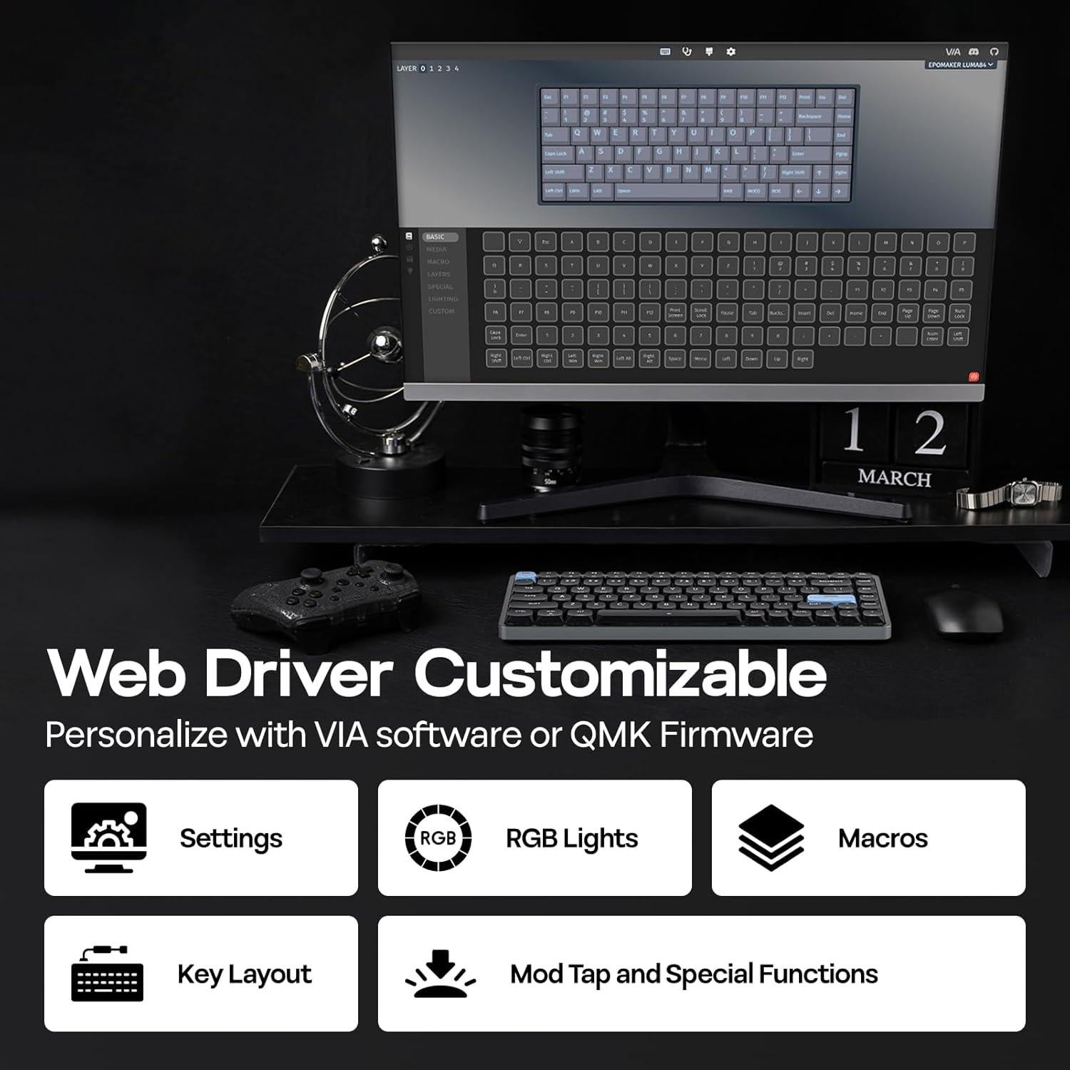 Teclado Mecánico Inalámbrico EPOMAKER Luma84 RGB - Gateron Marrón