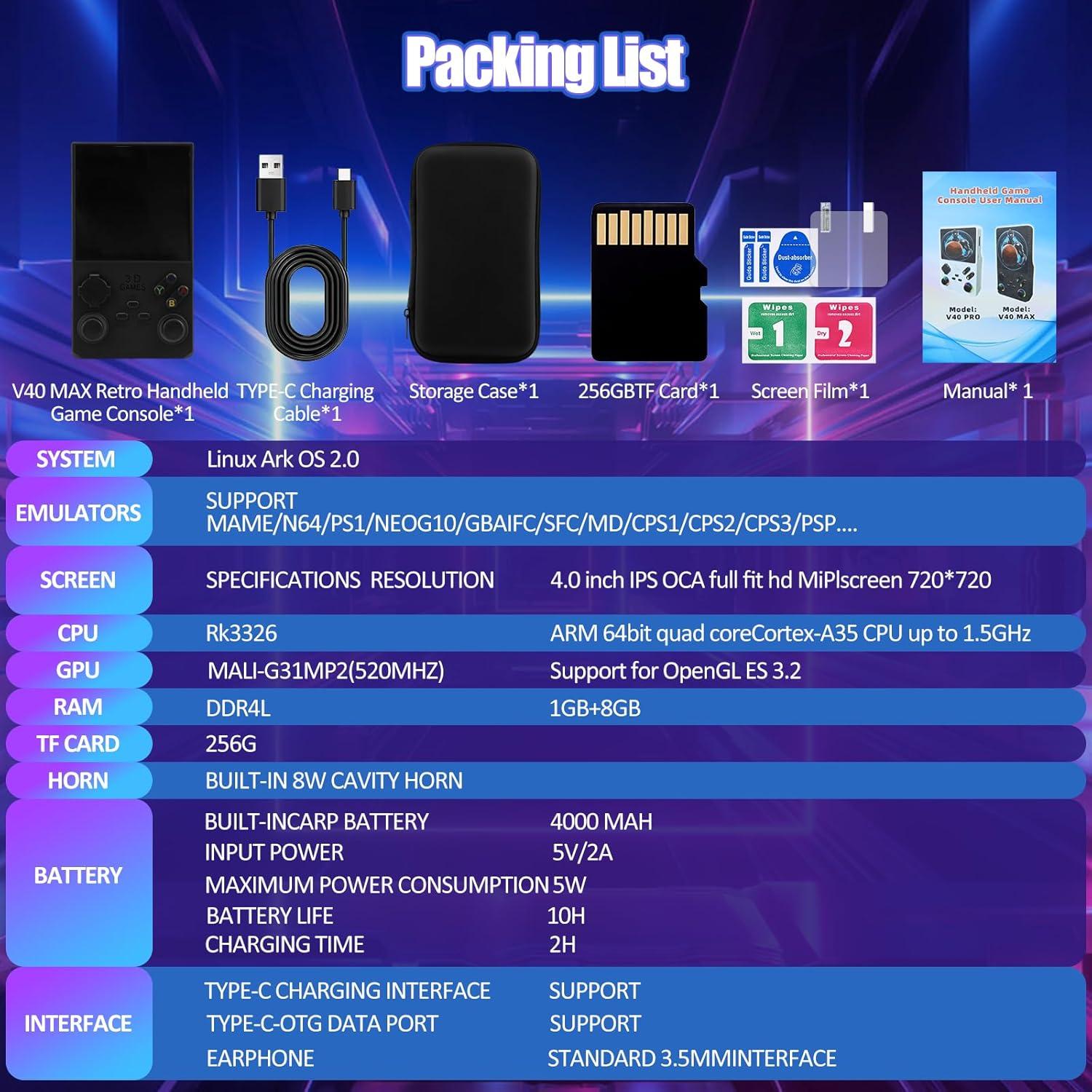 Consola de Juegos Portátil EraVortx V40 MAX 256GB 20000 Juegos