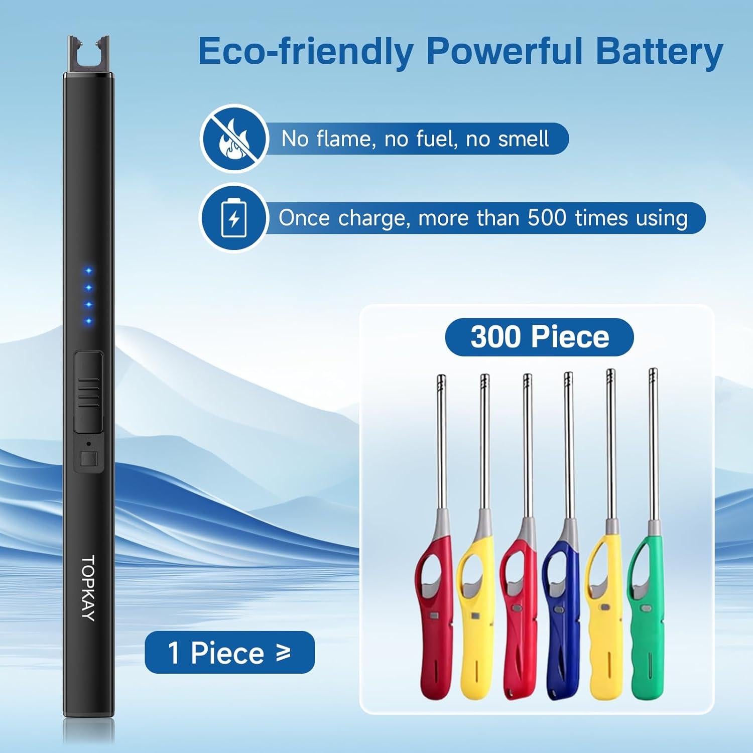 Encendedor Eléctrico Recargable TOPKAY Negro para Velas y Fuegos