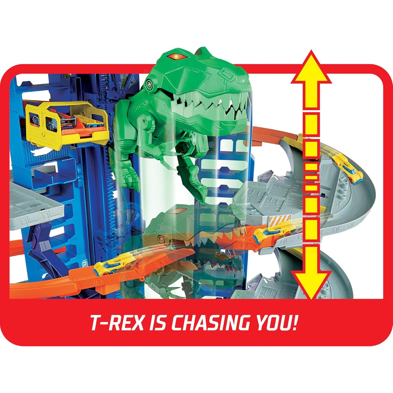 Garaje Hot Wheels City T-Rex 91 cm 2 Autos 1:64