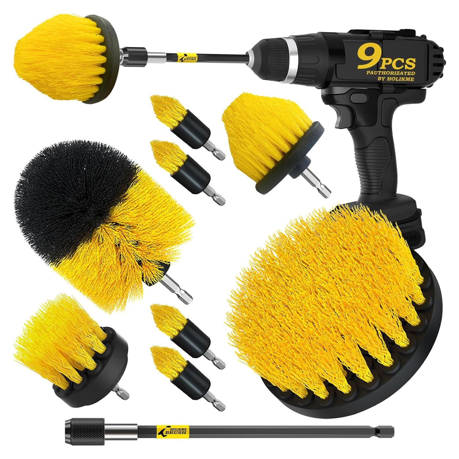 Brochas de Taladro Holikme 9 Pack Nylon Amarillo para Limpieza