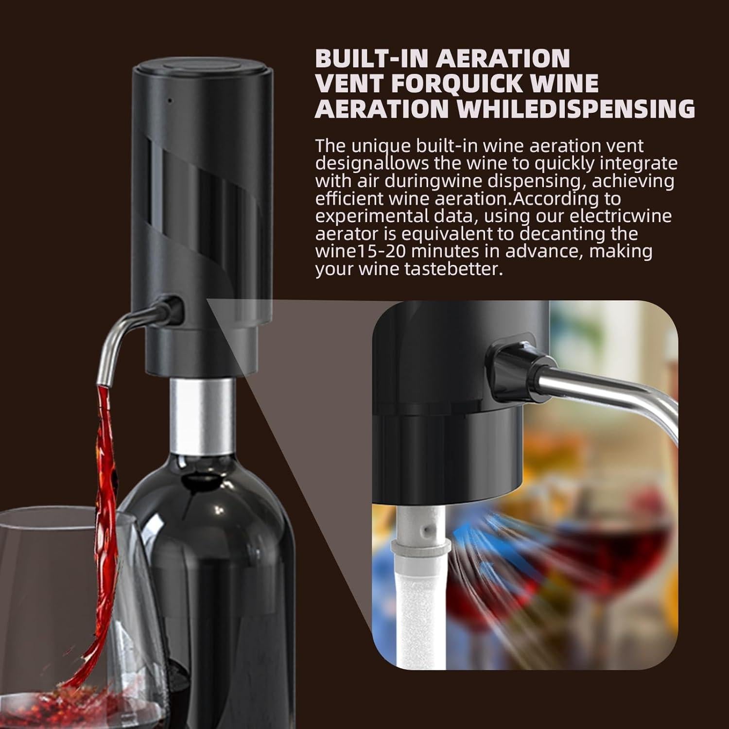 Aerador de Vino Eléctrico AREYCVK Negro-ABS Carga USB 230g