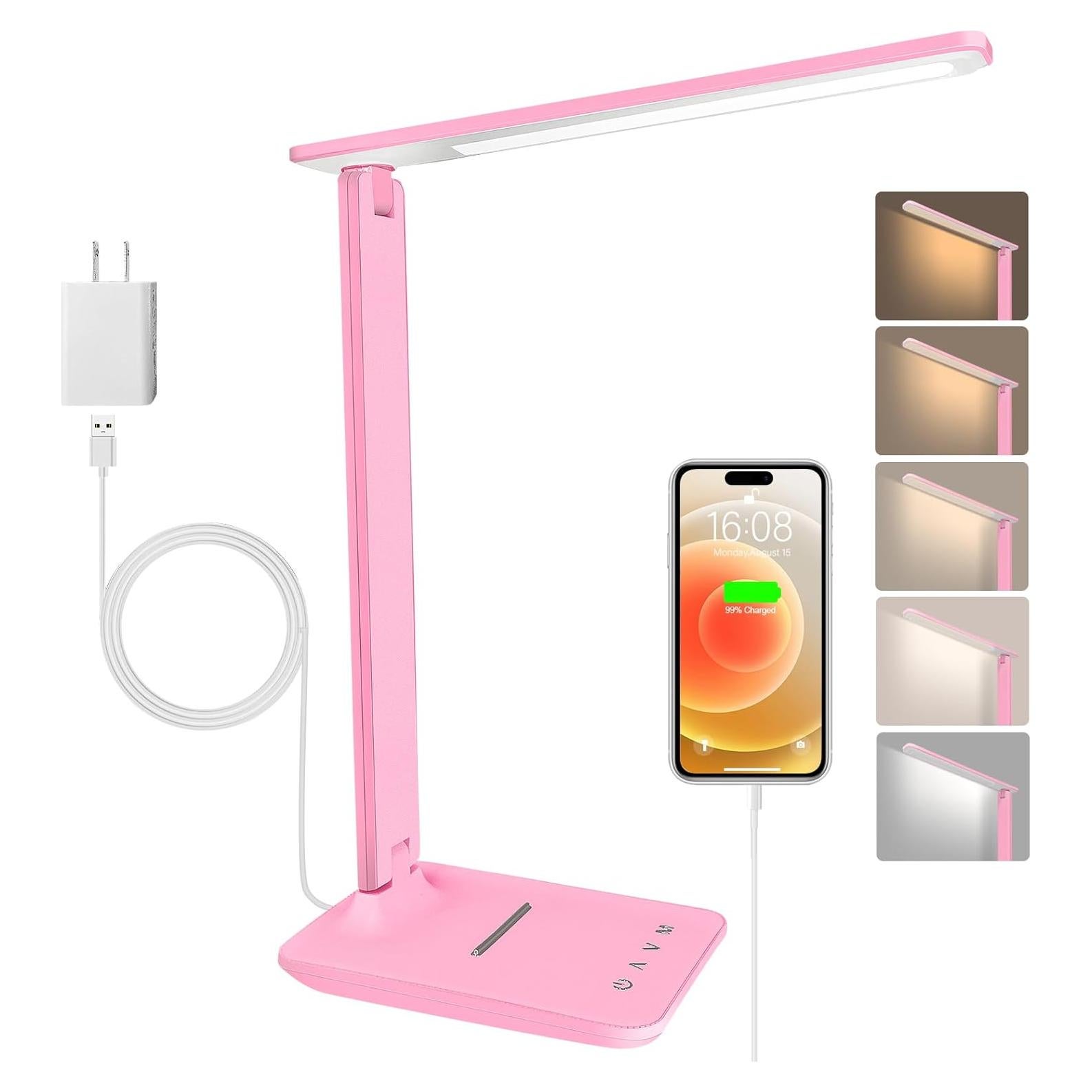 Lámpara de Escritorio LED Regulable Cabeza Blanca Rosa 5 Modos