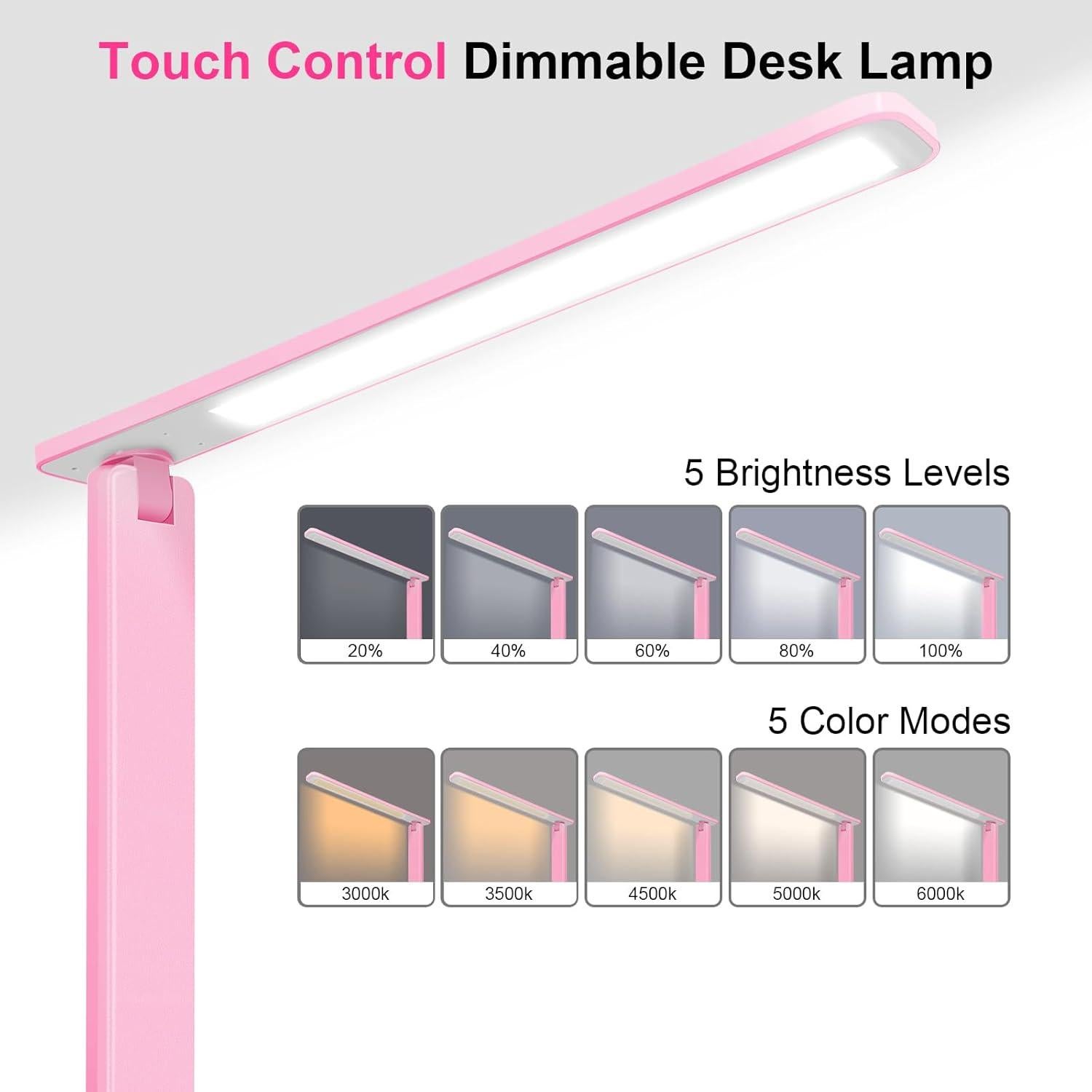Lámpara de Escritorio LED Regulable Cabeza Blanca Rosa 5 Modos
