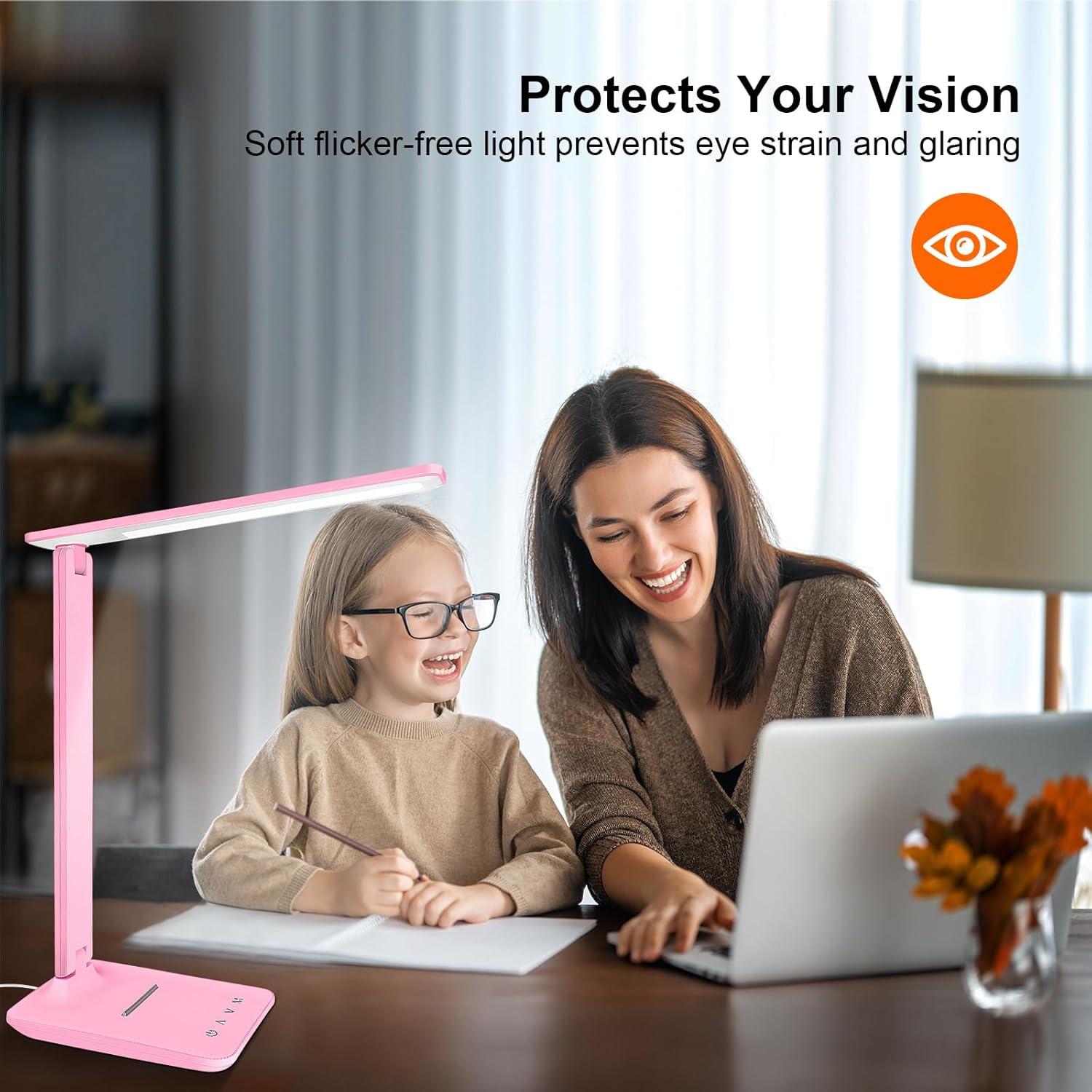 Lámpara de Escritorio LED Regulable Cabeza Blanca Rosa 5 Modos