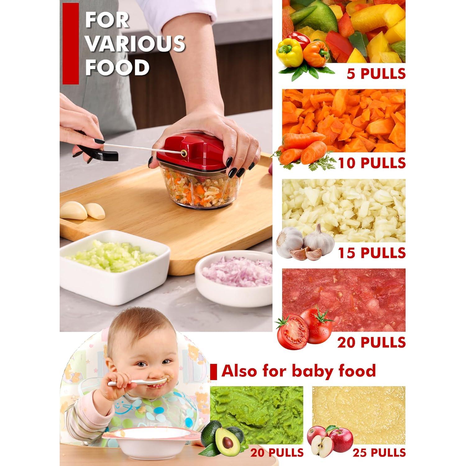 Picador de Alimentos Geedel Mini 2 Tazas Manual Rojo