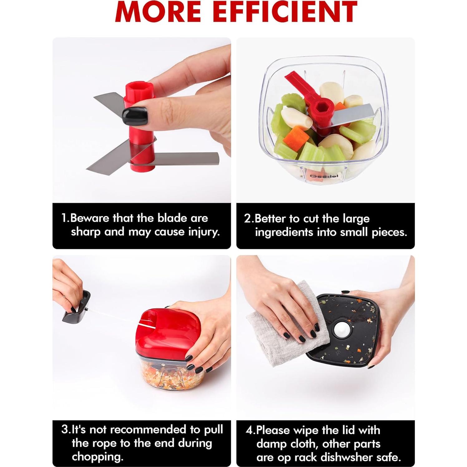 Picador de Alimentos Geedel Mini 2 Tazas Manual Rojo