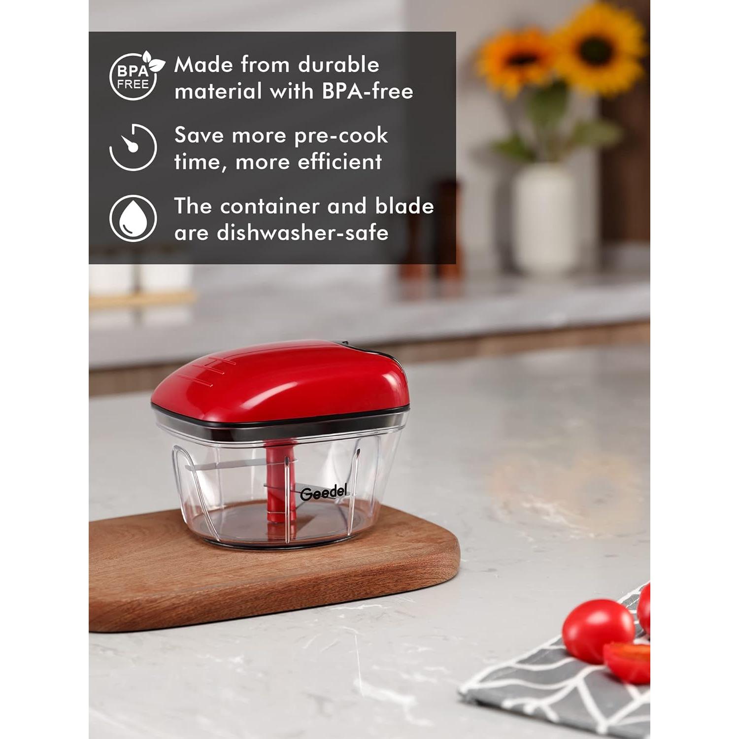 Picador de Alimentos Geedel Mini 2 Tazas Manual Rojo