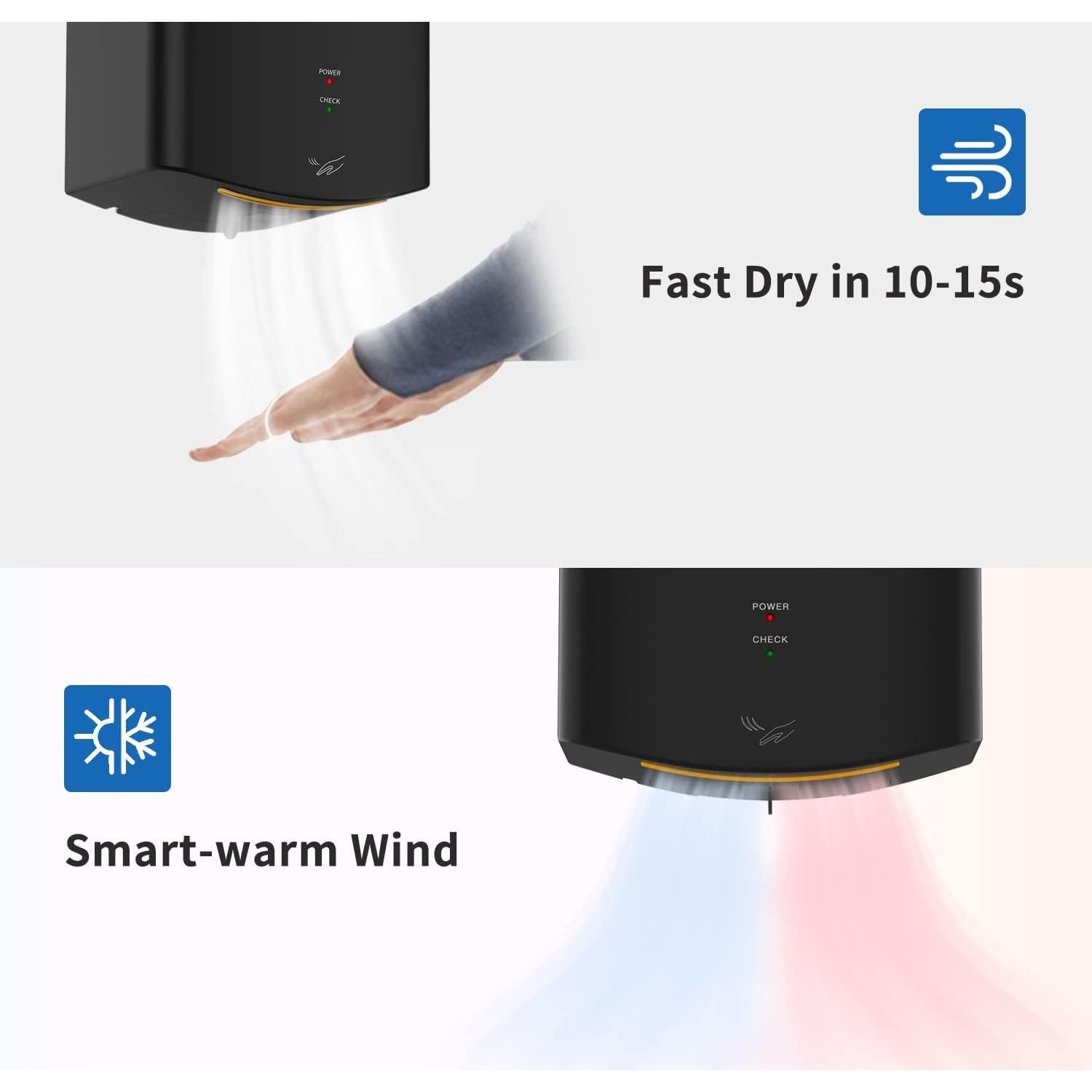 Secador de Manos Compacto AIKE AK2630 1400W Negro 1.4m