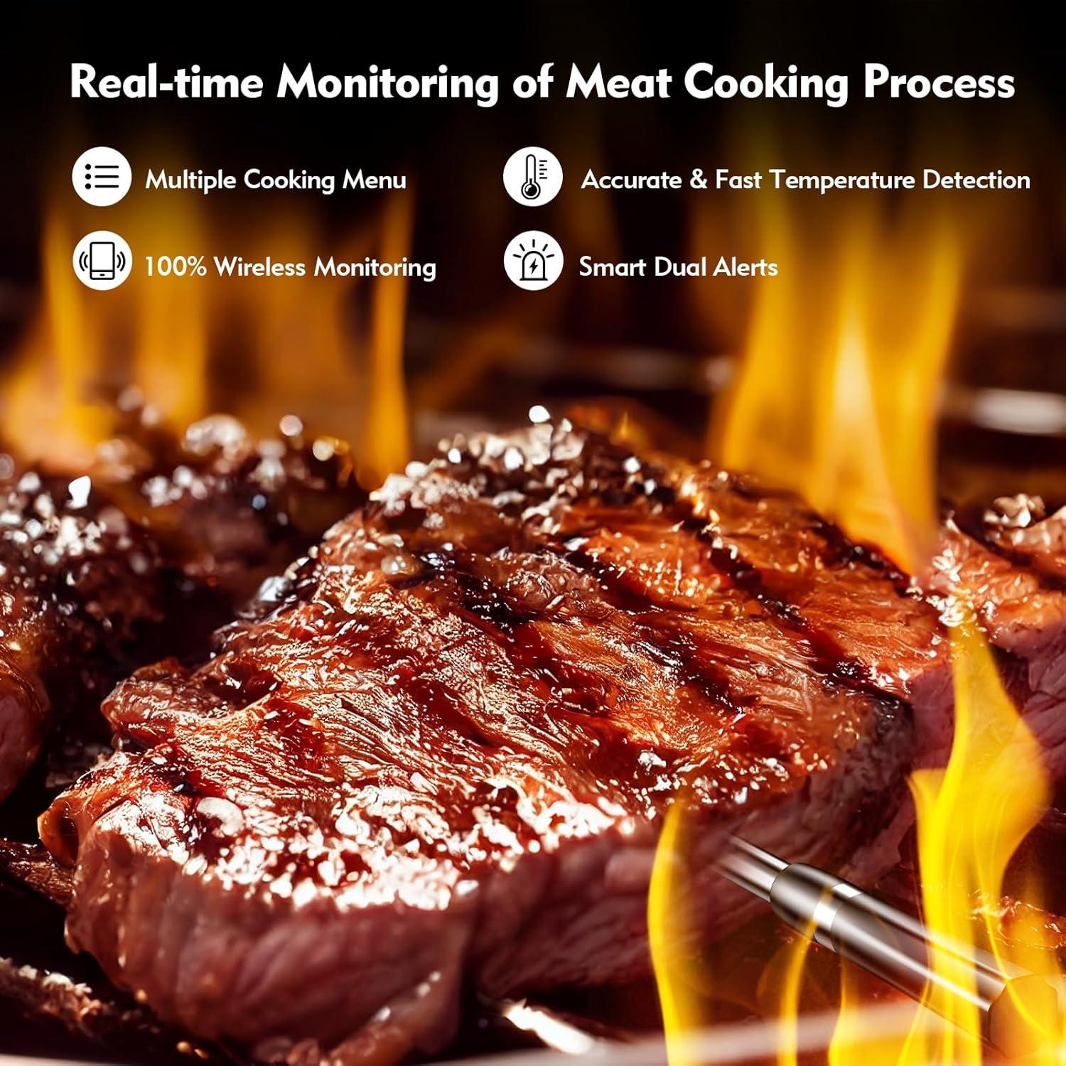 Termómetro de Carne Inalámbrico AURASKY CP20, 91.44m, Doble Sensor