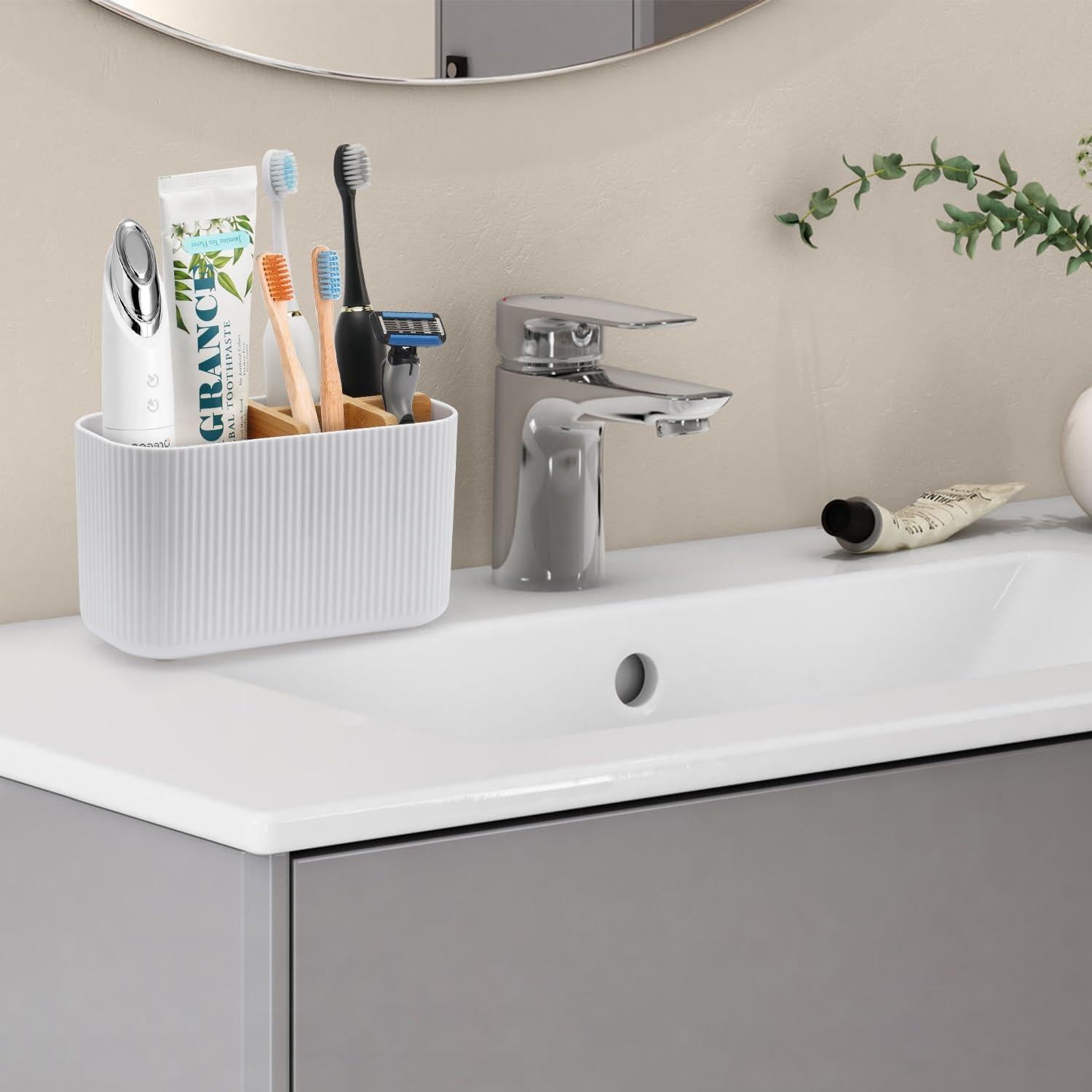 Soporte de Cepillo de Dientes Blanco GFWARE con 5 Compartimentos