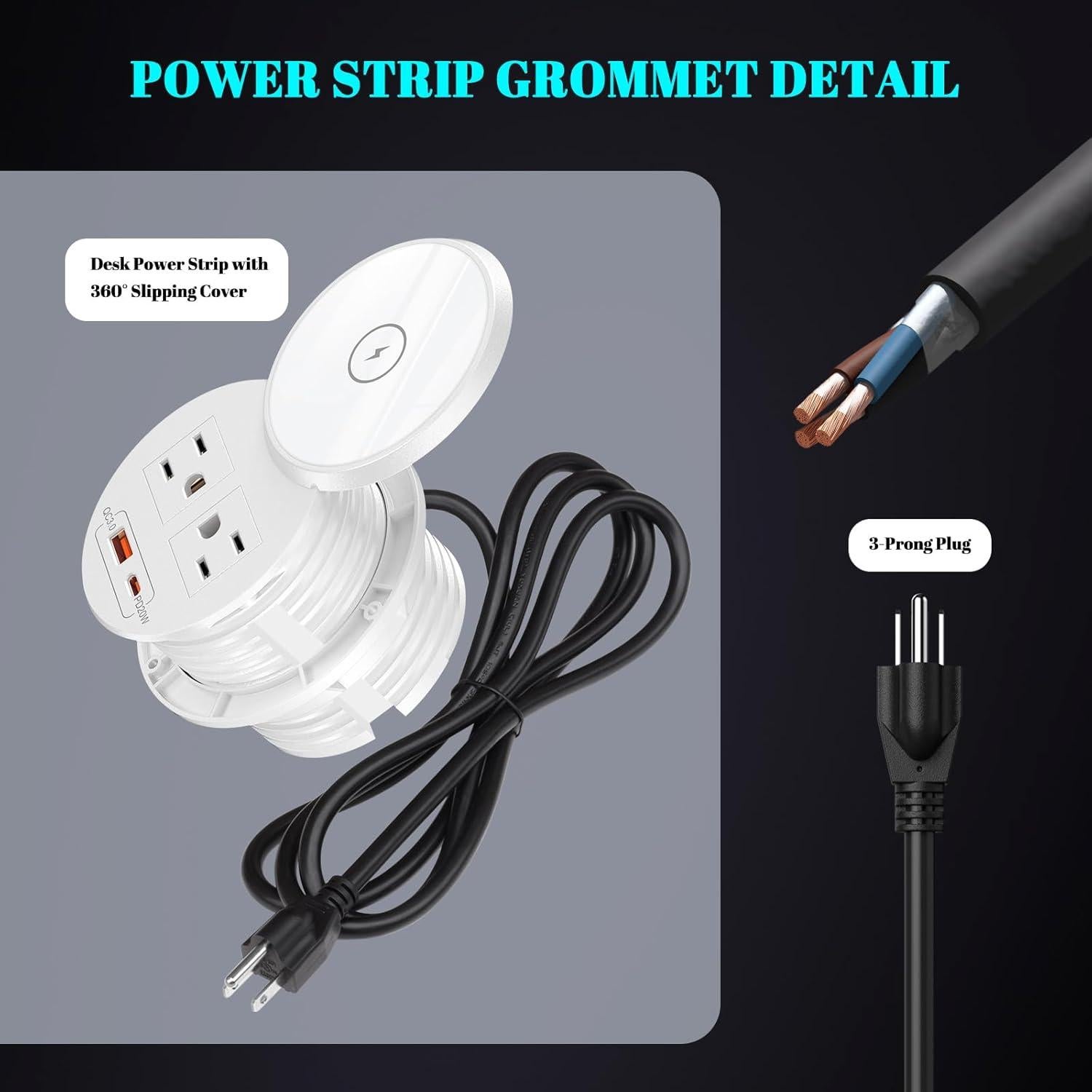 Regleta de Poder Empotrada XBA con USB-C 20W y Carga Inalámbrica 15W