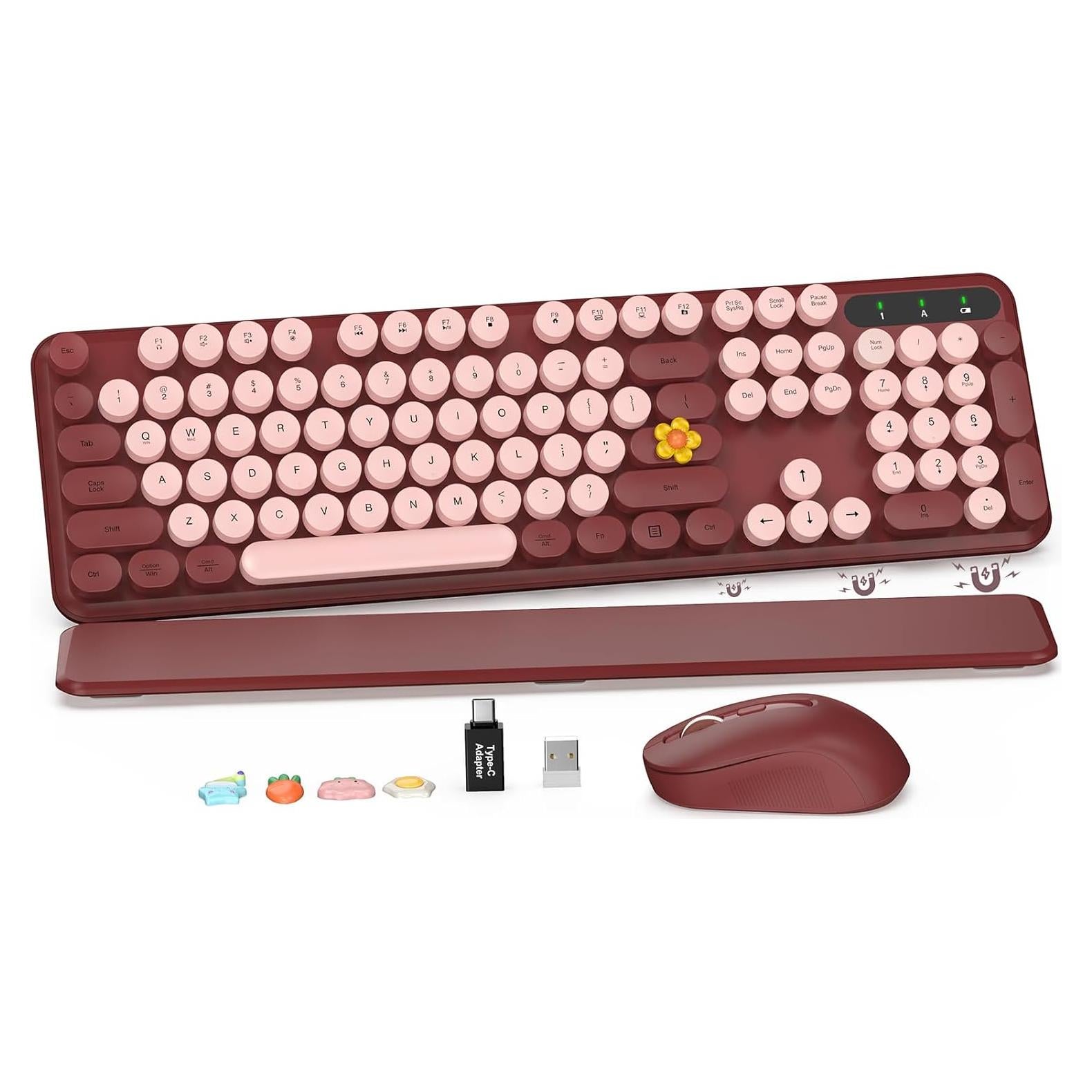 Combo Teclado y Ratón Inalámbrico SABLUTE Rojo Vino Retro