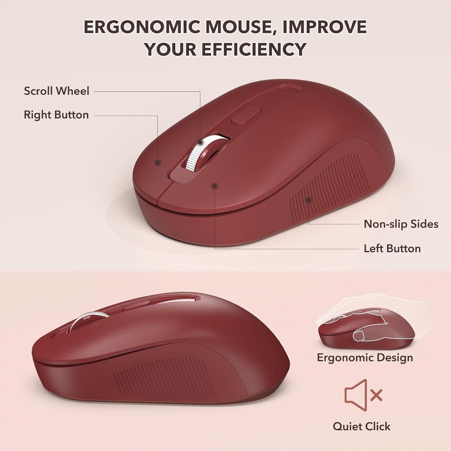 Combo Teclado y Ratón Inalámbrico SABLUTE Rojo Vino Retro