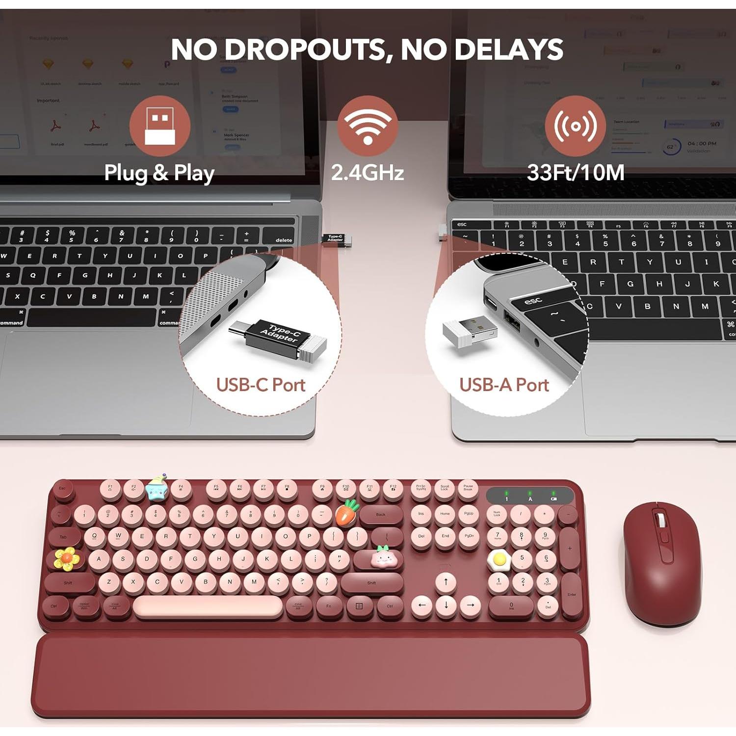 Combo Teclado y Ratón Inalámbrico SABLUTE Rojo Vino Retro