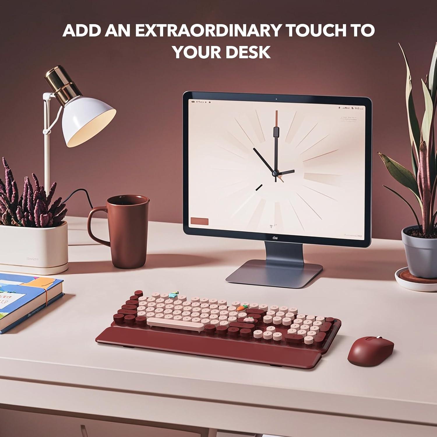 Combo Teclado y Ratón Inalámbrico SABLUTE Rojo Vino Retro