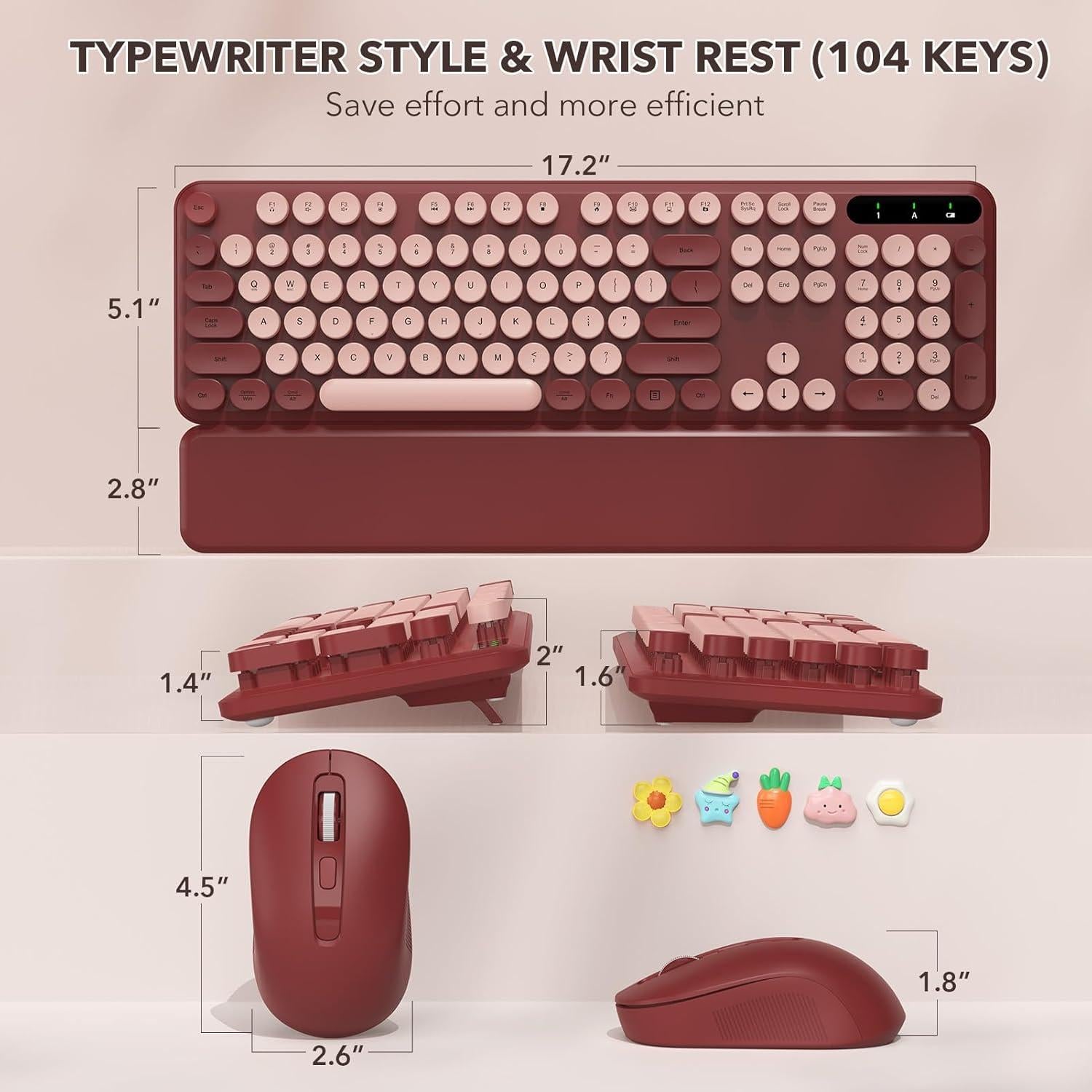 Combo Teclado y Ratón Inalámbrico SABLUTE Rojo Vino Retro