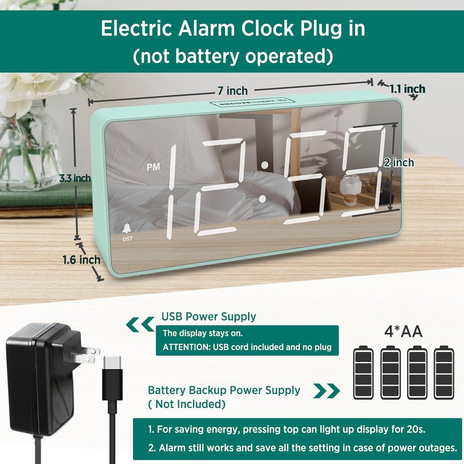 Reloj Despertador Digital Peakeep con Pantalla Espejo 17.8x8.4cm