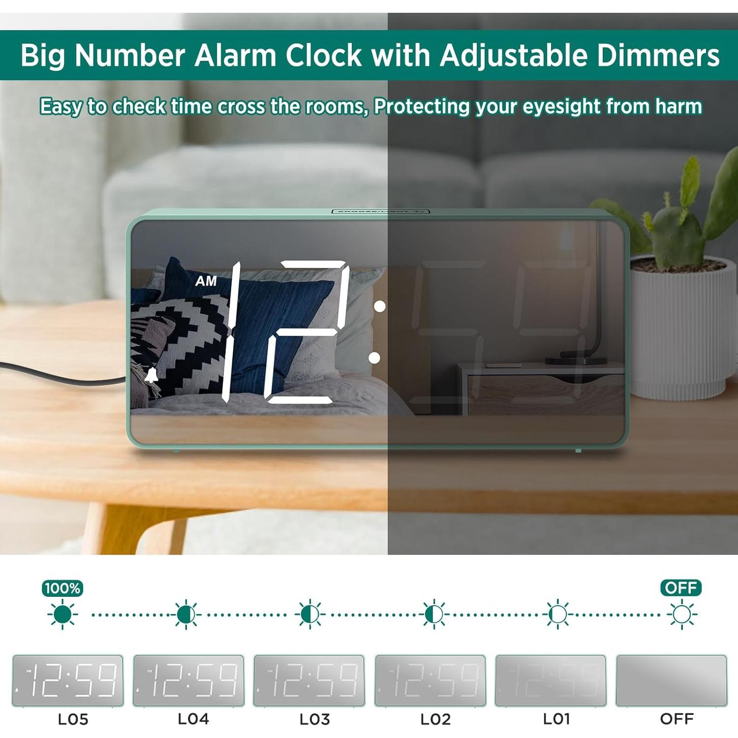 Reloj Despertador Digital Peakeep con Pantalla Espejo 17.8x8.4cm