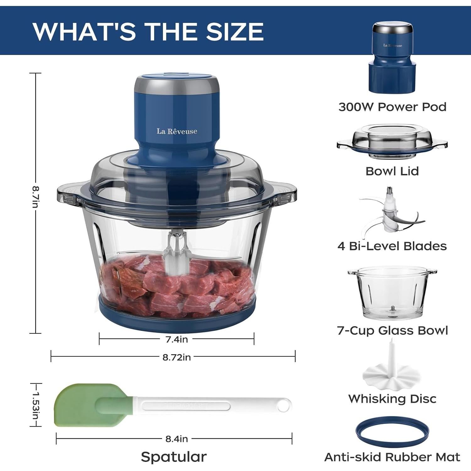 Procesador de Alimentos La Reveuse 300W, 7 Tazas, Azul