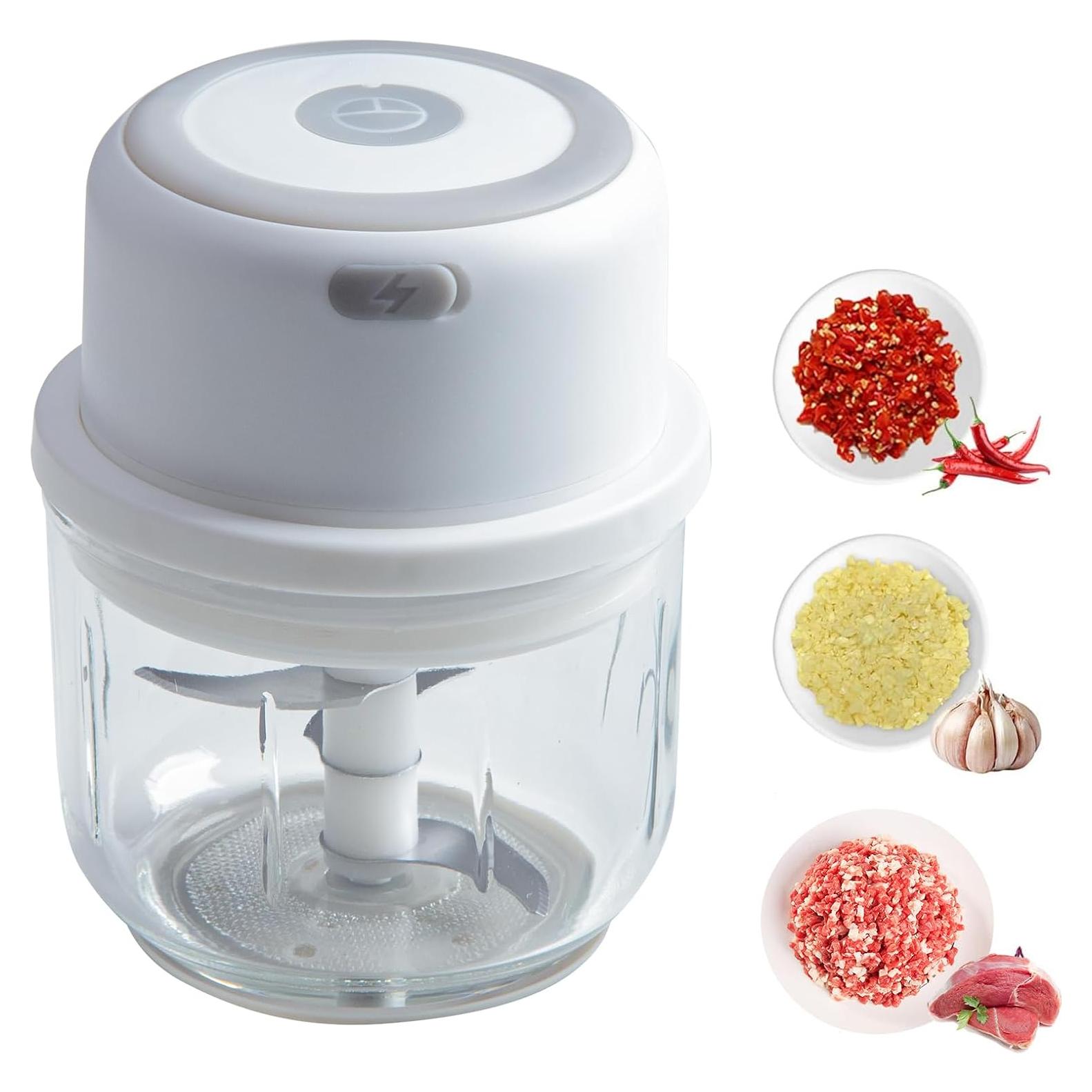 Picador de Ajo Eléctrico Trimevachi 300ml Portátil con Divisor