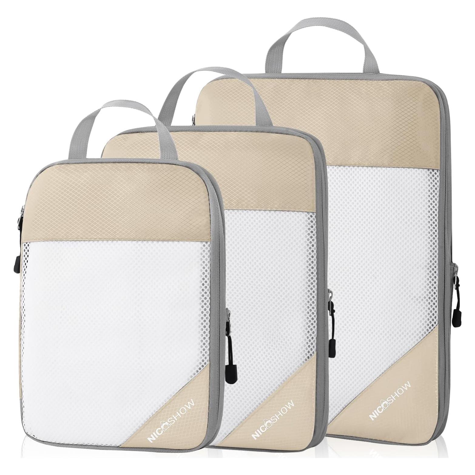 Cubos de Compresión NICOSHOW 3 Set Beige para Viajar