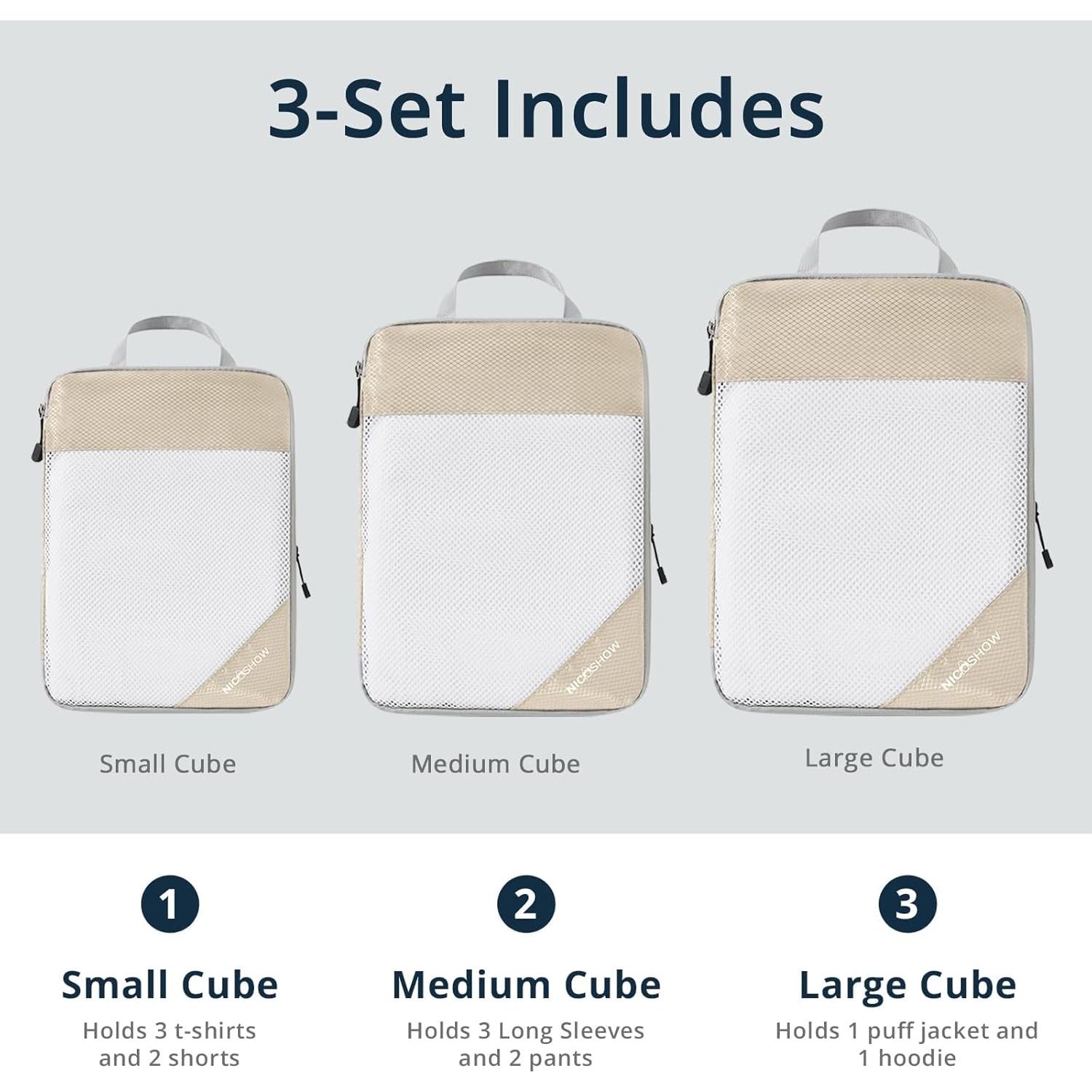 Cubos de Compresión NICOSHOW 3 Set Beige para Viajar