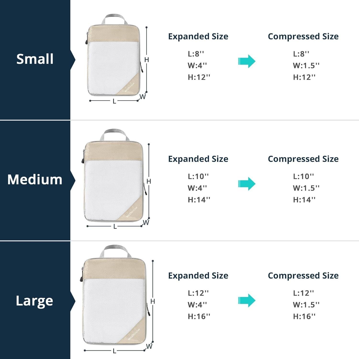 Cubos de Compresión NICOSHOW 3 Set Beige para Viajar