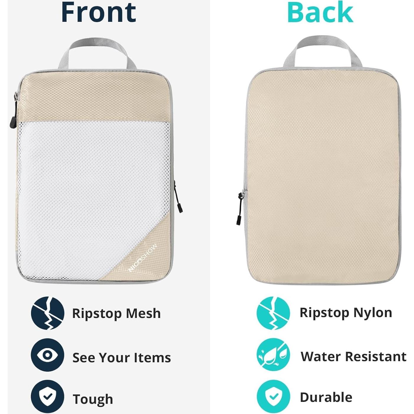 Cubos de Compresión NICOSHOW 3 Set Beige para Viajar