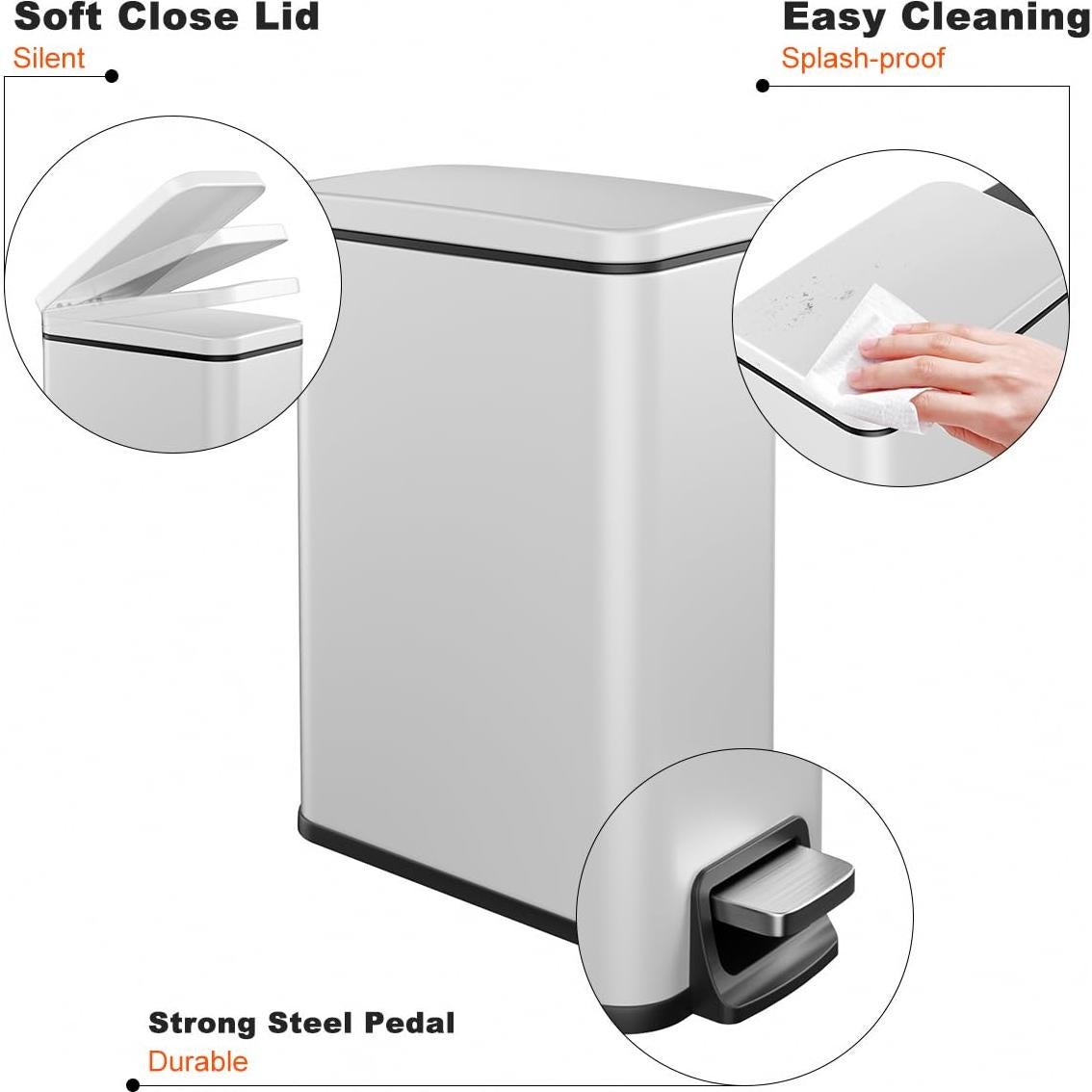 Bote de Basura Slim Veelesa 6 Litros Acero Inoxidable Tapa Suave