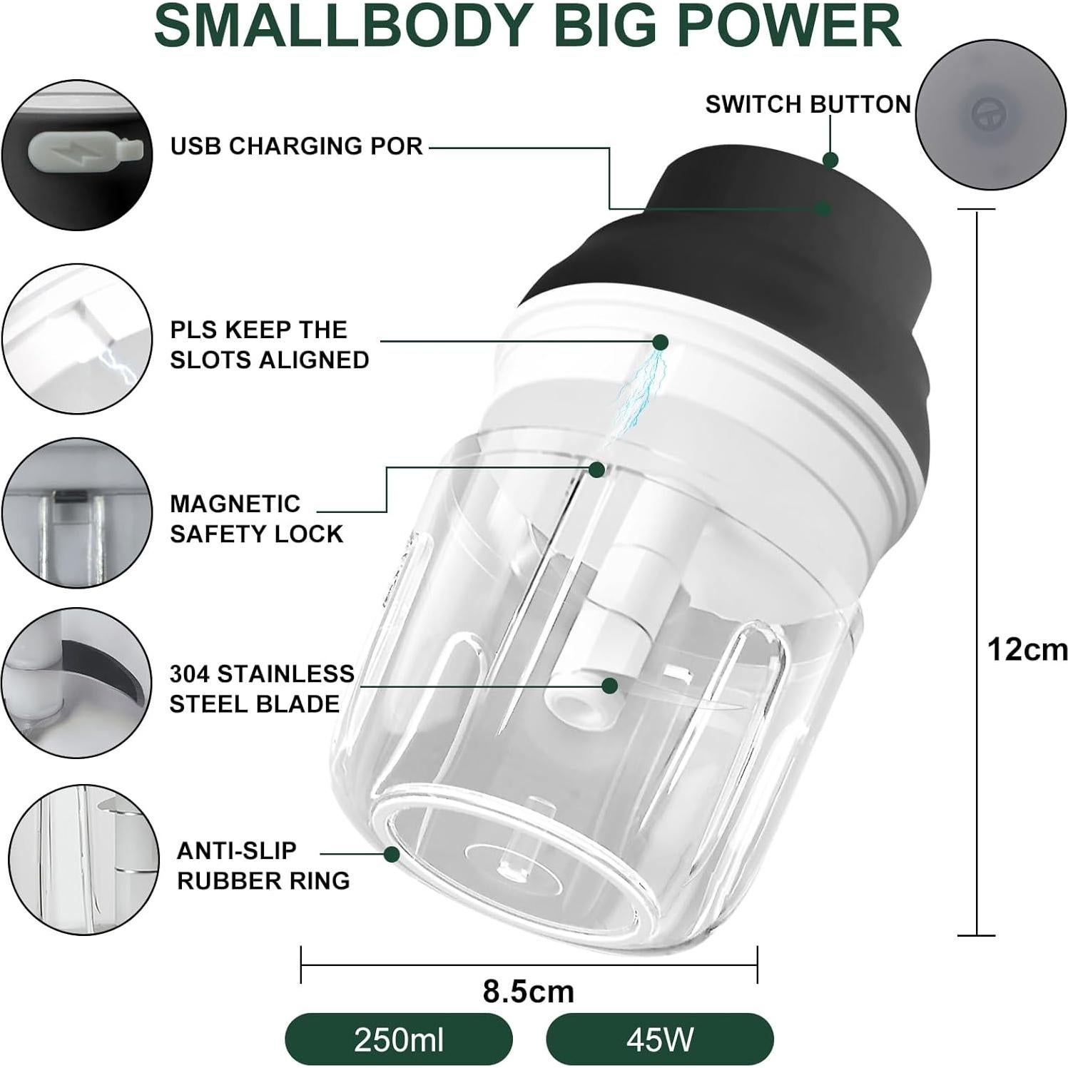 Picador de Ajo Eléctrico Hviww 250ML 2 en 1 Portátil