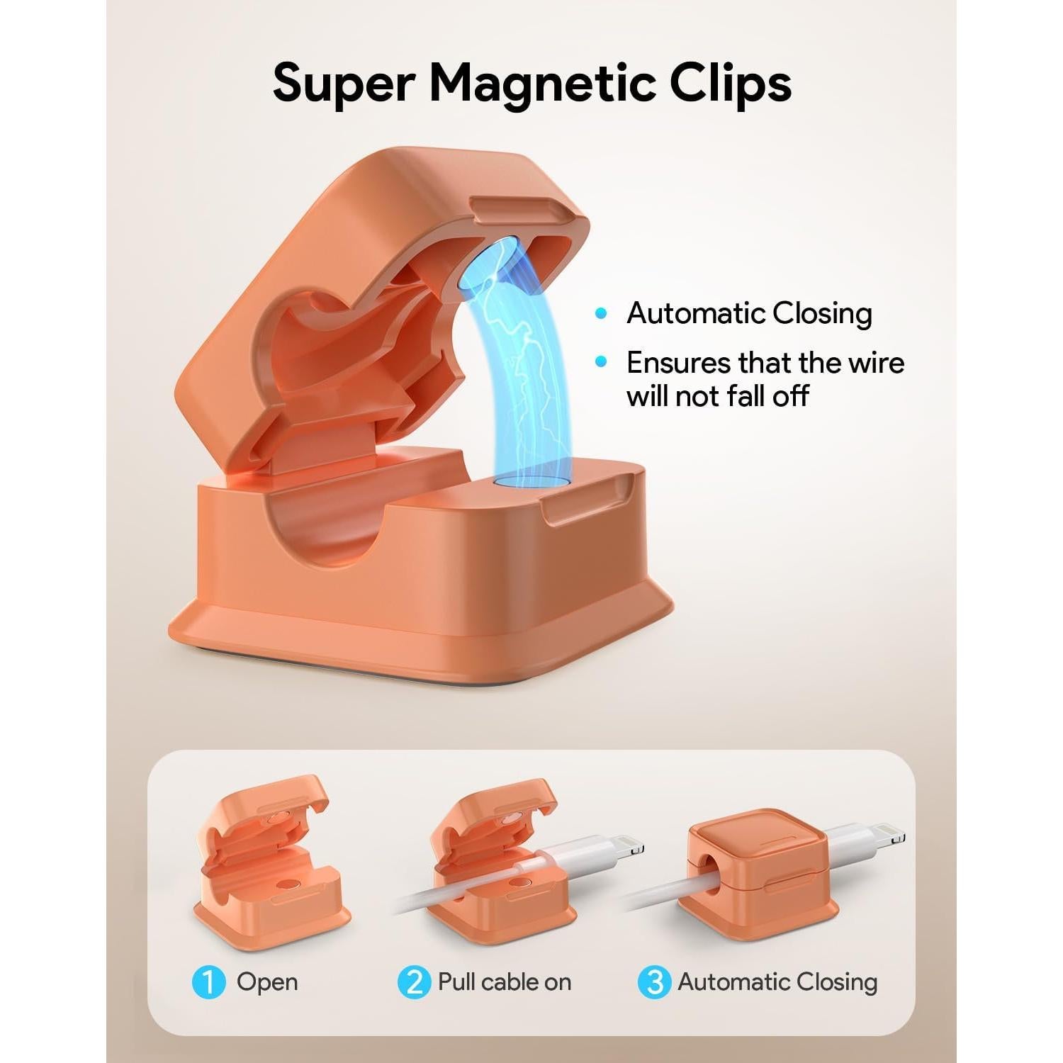Organizadores de Cables Magnéticos Costop - Paquete de 8 Naranja