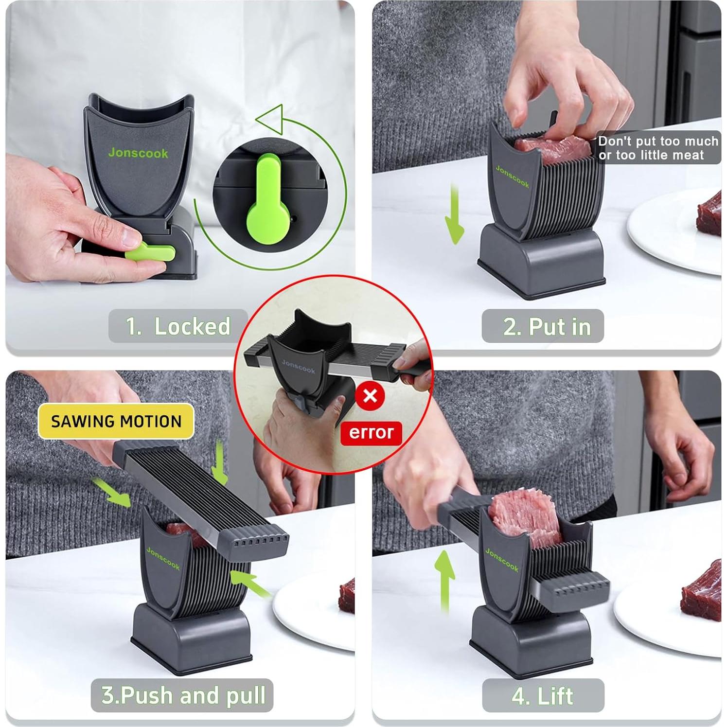 Cortadora de Carne Jonscook MS001 Manual 17 Cuchillas Gris