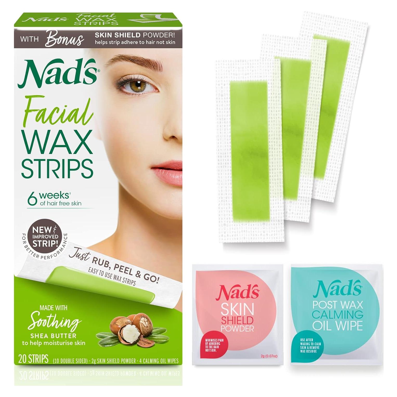 Cintas de Cera Facial Nad's - Hipoalergénicas - 20 Cintas